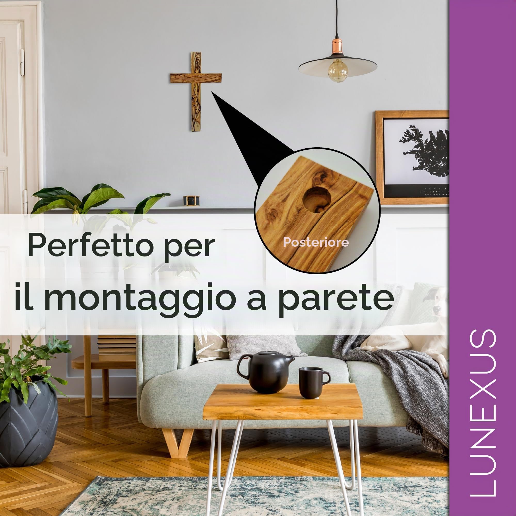 Lunexus Croce in legno d'ulivo, 30 cm, realizzata a mano in Betlemme, benedetta con certificato di consacrazione, croce da parete e decorazione