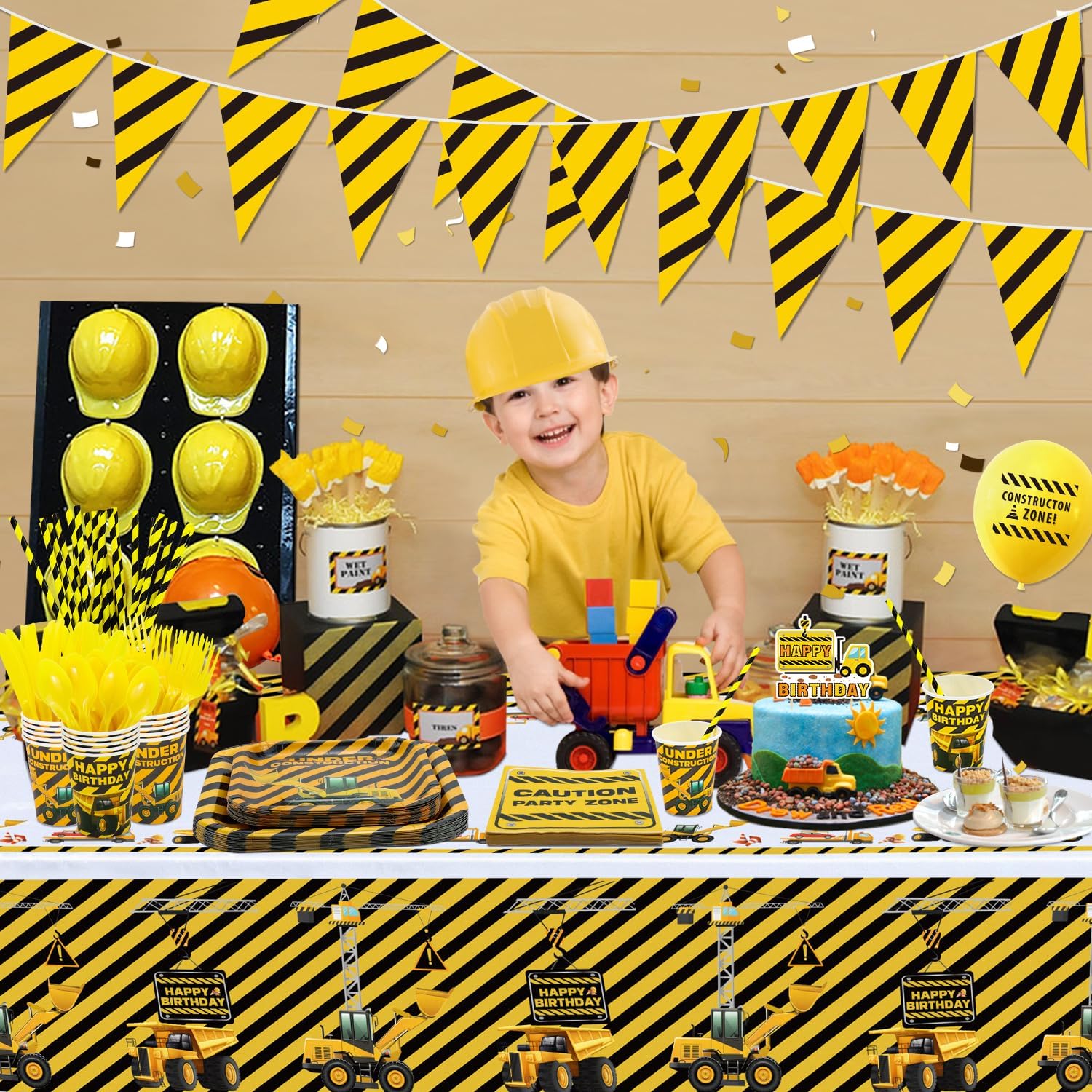83 Pcs Construction Birthday Decorations Construction Birthday Party Supplies Includes Plates, Cups, Napkins, banner for Kids Boy Dump Truck Theme Party Favor - Image 3