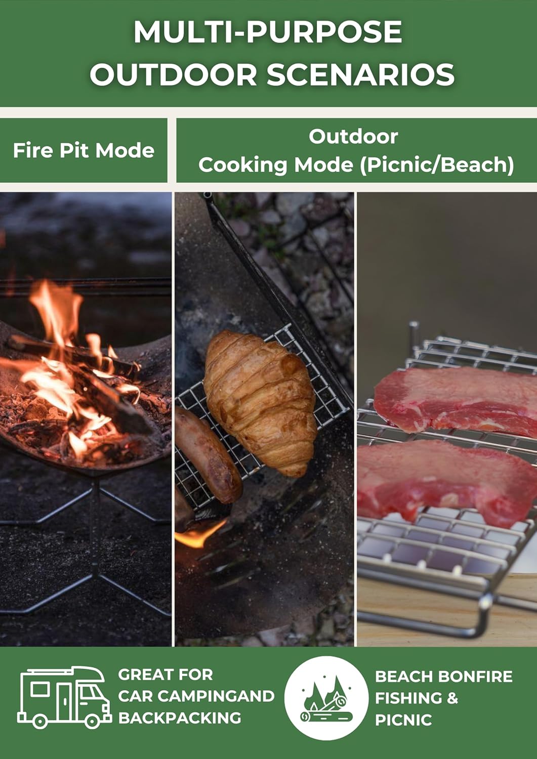 CAMPINGMOON Solo Grill SOLO-A4G Portable Camping Fire Pit Outdoor Lightweight Small 10.4"x16.3"x10.8" Carry Bag Included