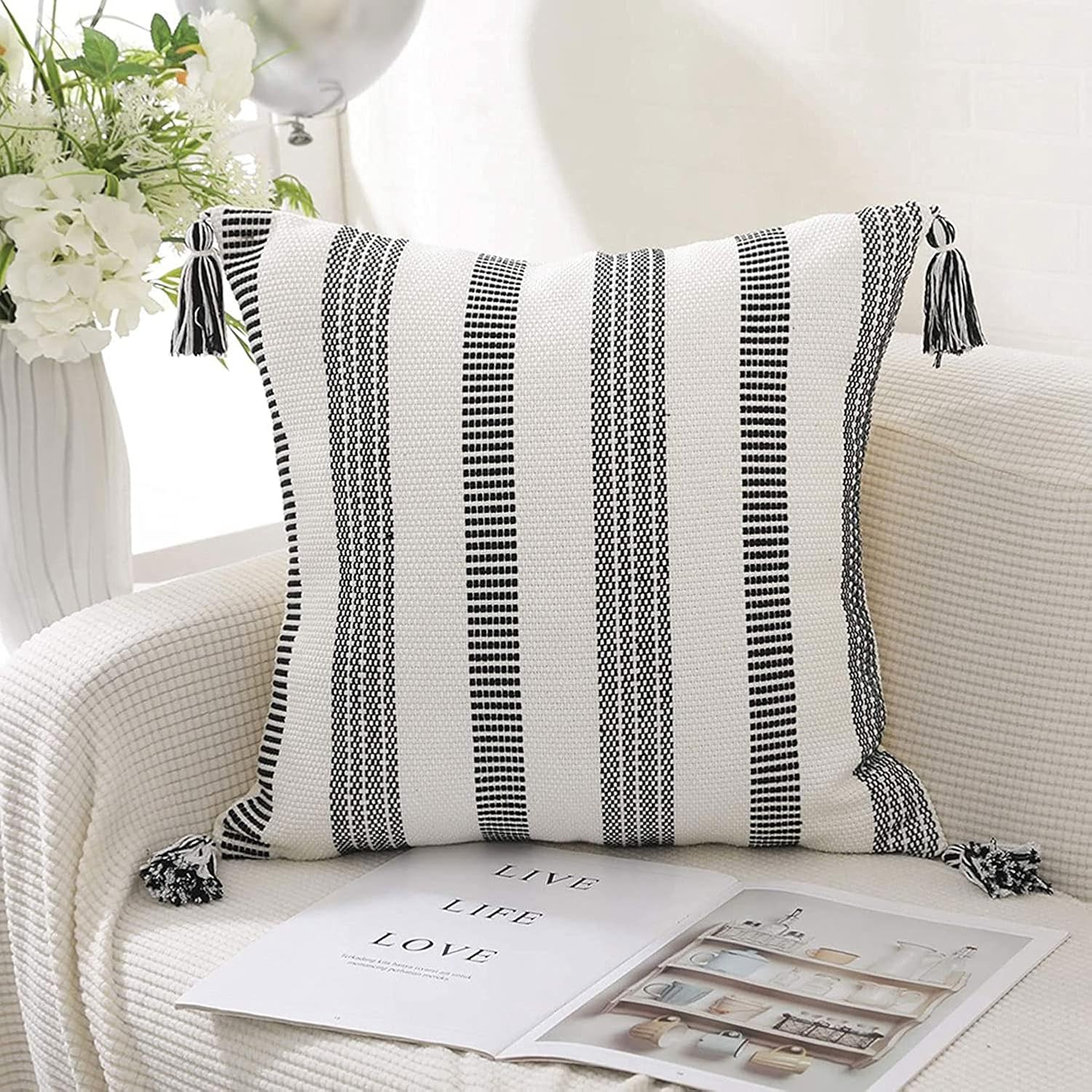 BOYSUM Boho Decorative Pillow Covers, Black and Jordan Ubuy