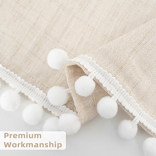 Miniatura 3 de DriftAway Cenefa plisada para ventana de cocina, cenefa de lino con textura de color beige sólido con ribete inferior con pompones, para sala de