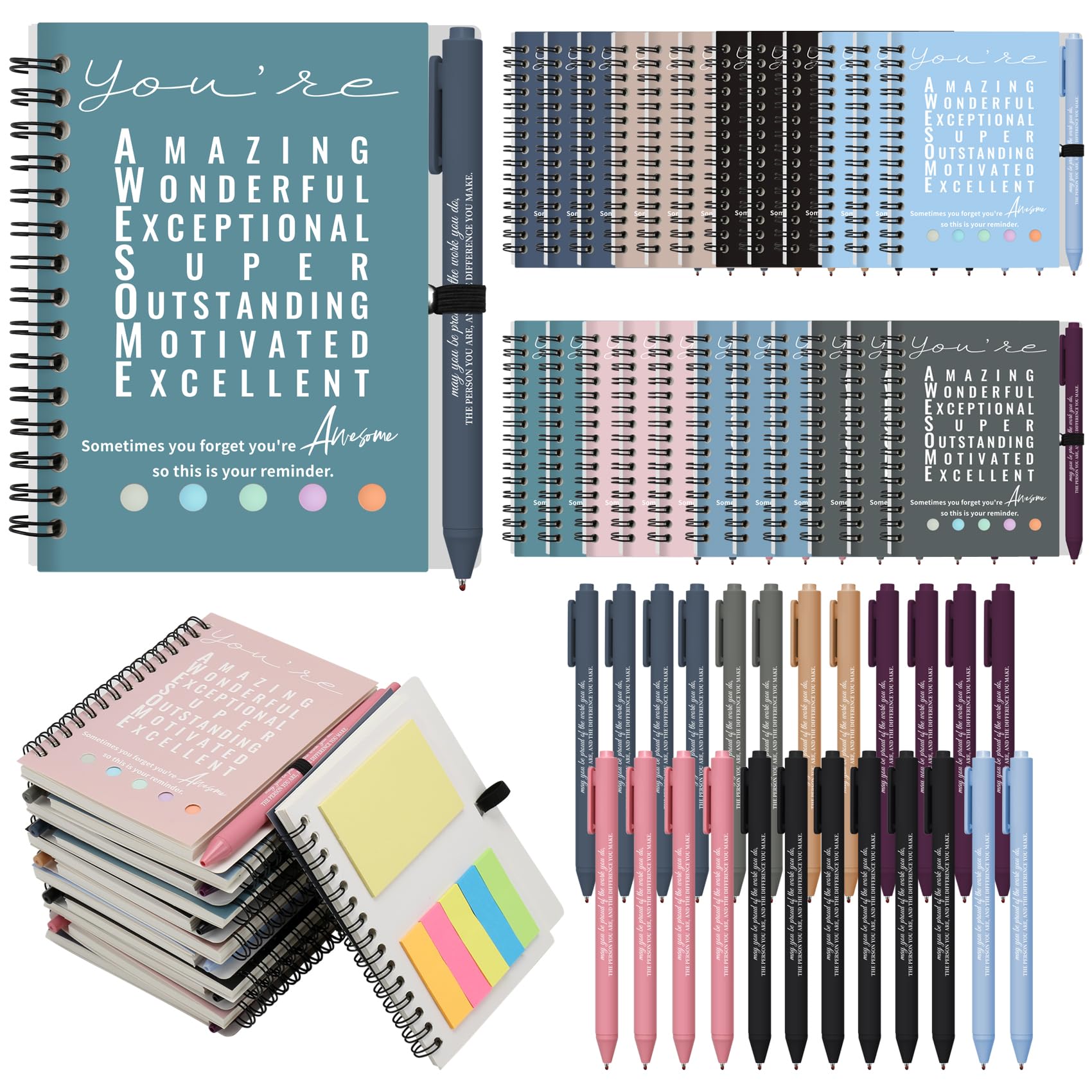 Povxlum Employee Appreciation Gifts Bulk Teacher Appreciation Notebook Inspirational Spiral with Ballpoint Pens for Colleague Employee (24 set)