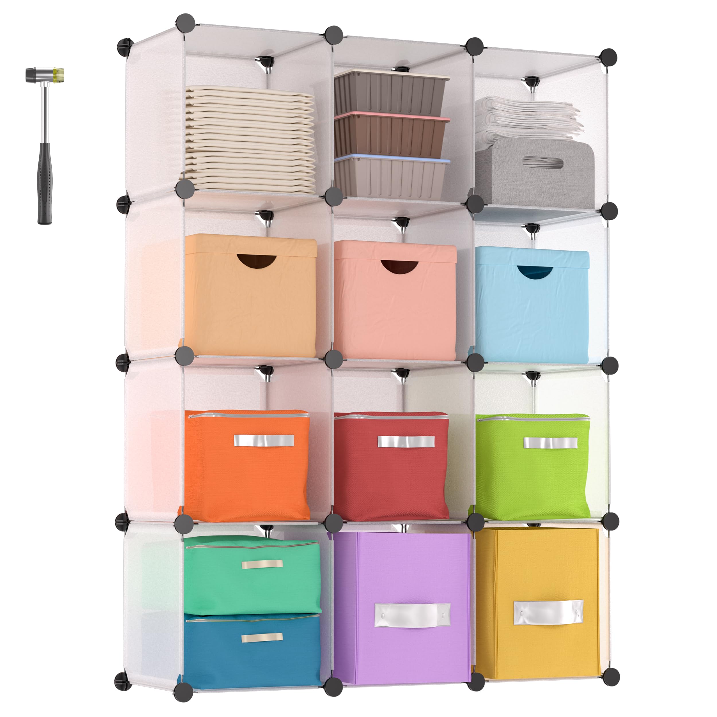 JOISCOPEPlastic Cube Storage, 12 Cube Closet Storage Cubes, DIY Stackable Cube Storage, Storage Organizer for Bedrooms, Living Rooms and Offices, White