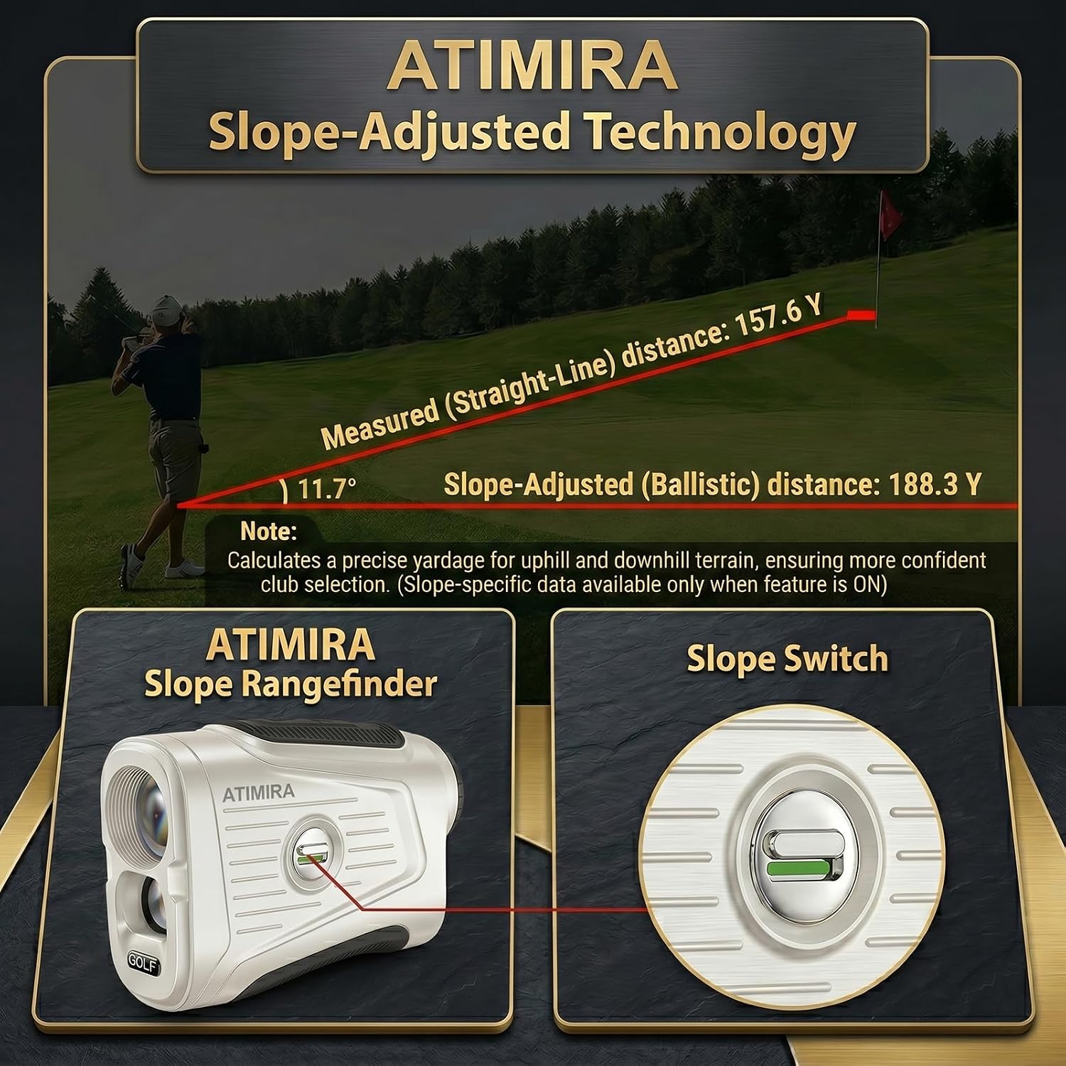 1300Yds Golf Rangefinder with Slope Switch, High-Precision Range Finder, 7X Magnification, Flag Lock & Vibration, Magnetic & USB-C Rechargeable for Golfers