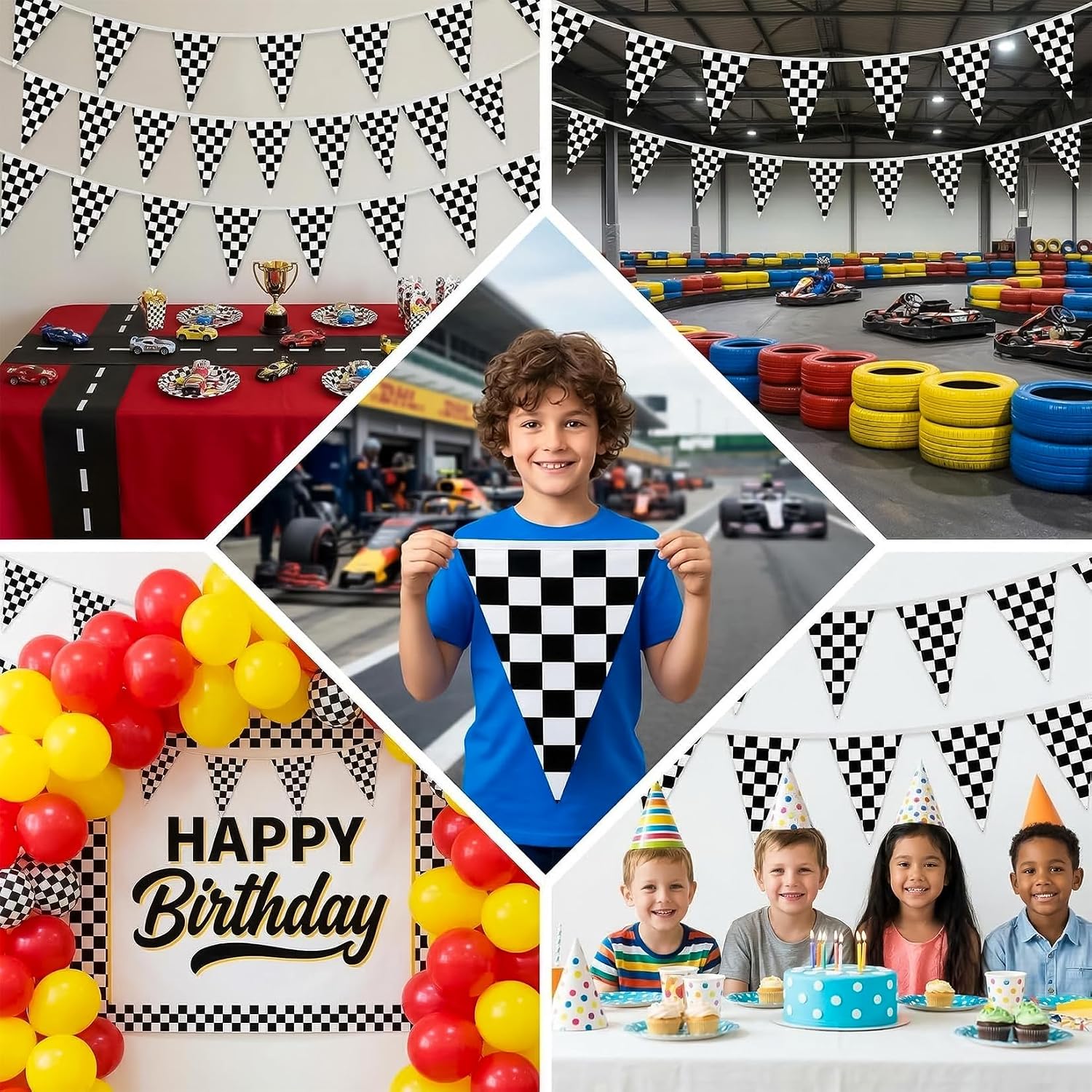 Black and White Checkered Pennant Banner image 5