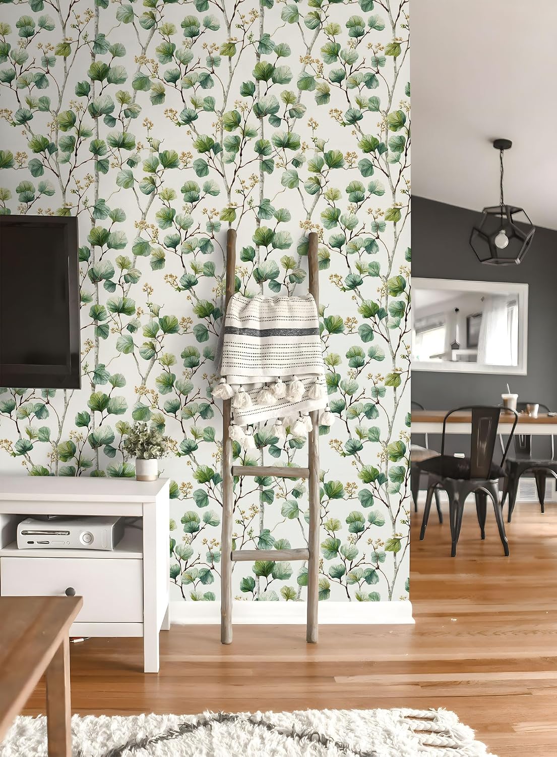 Watercolor Botanical Branch Peel and Stick Wallpaper, (Mint Green and Cream) Delicate Leaf & Twig Pattern Wallpaper for Home Decor | 17.7" x 118", Self-Adhesive, Waterproof Vinyl