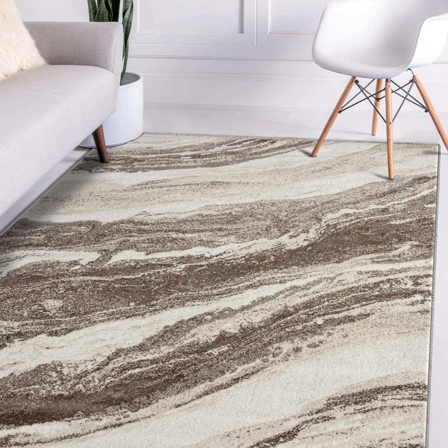 ishro home Premium 3D Printed Italian Carpets for Living Room/Bedroom/Home, Waterproof and Anti-Skid (3x5fts, Marble Beige)