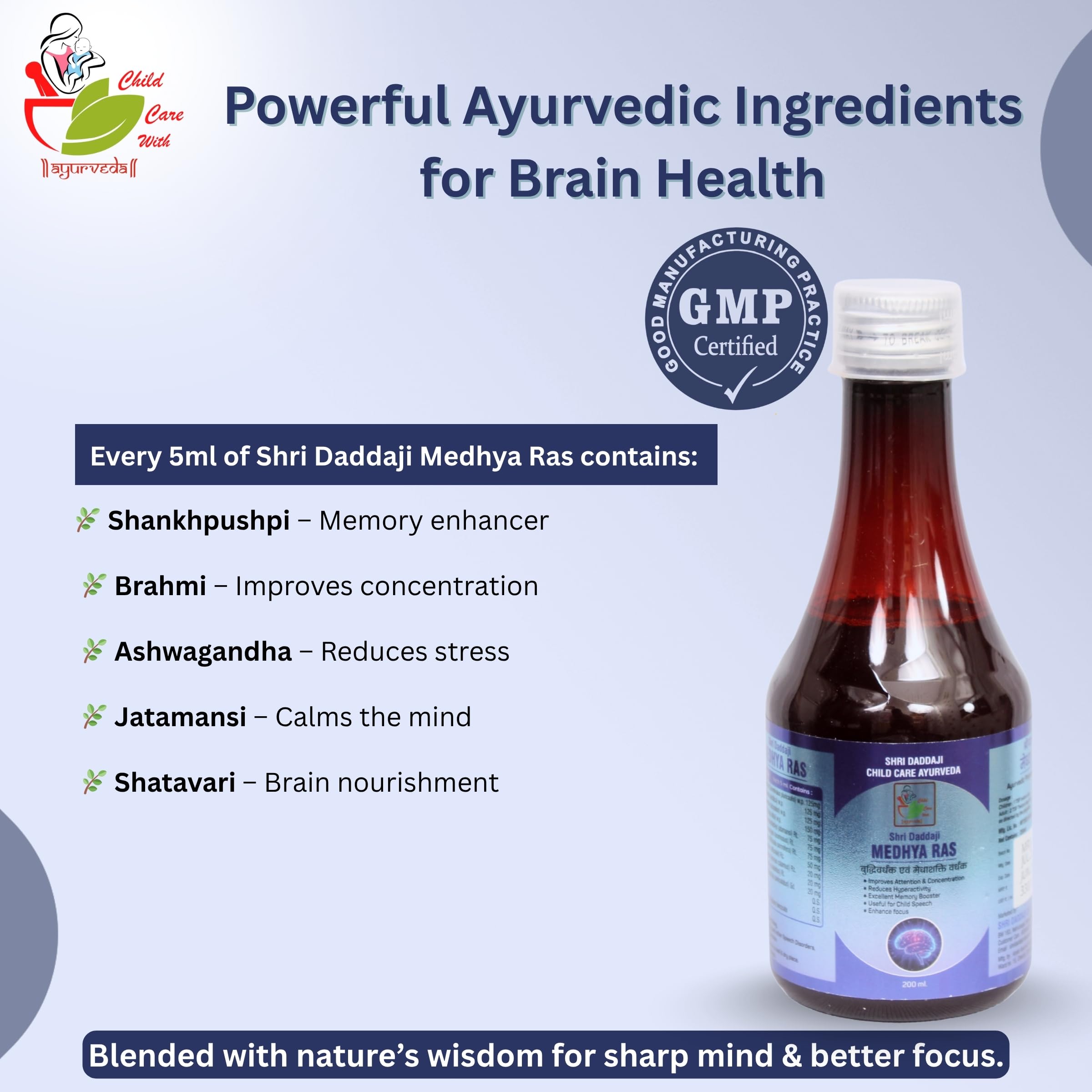 Shri Daddaji Medhya Ras Syrup 200ml | Ayurvedic Brain & Nerve Tonic for Kids | Supports Speech Delay, Development Delay & Memory Power | Natural Herbal Tonic for Children’s Cognitive Growth - Image 5 thumbnail