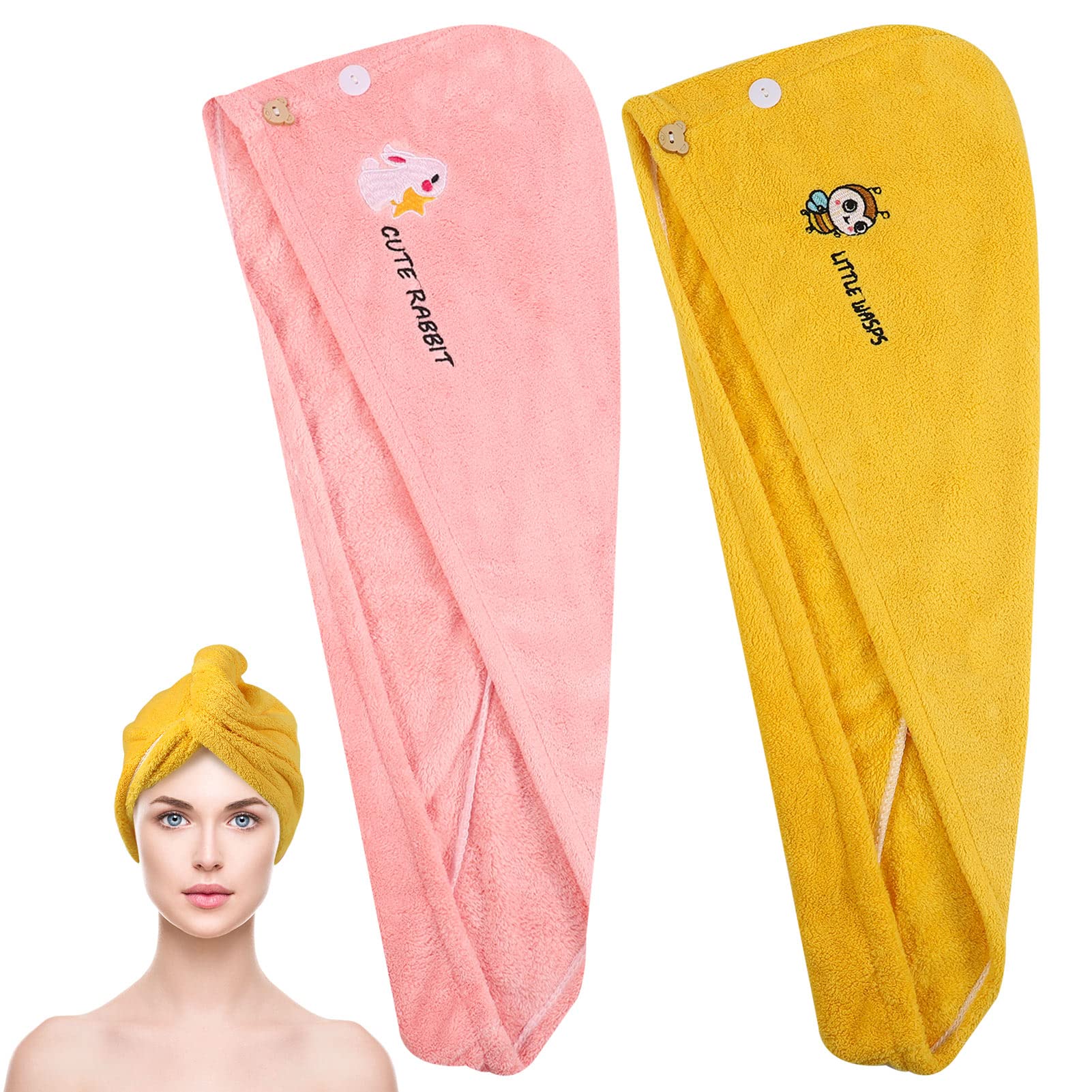 Mikrofaser Haarturban 2er-Set – Super Saugfähig & Schnelltrocknend, 25 X 65 Cm, Mit Knopfverschluss, In Rosa & Grau