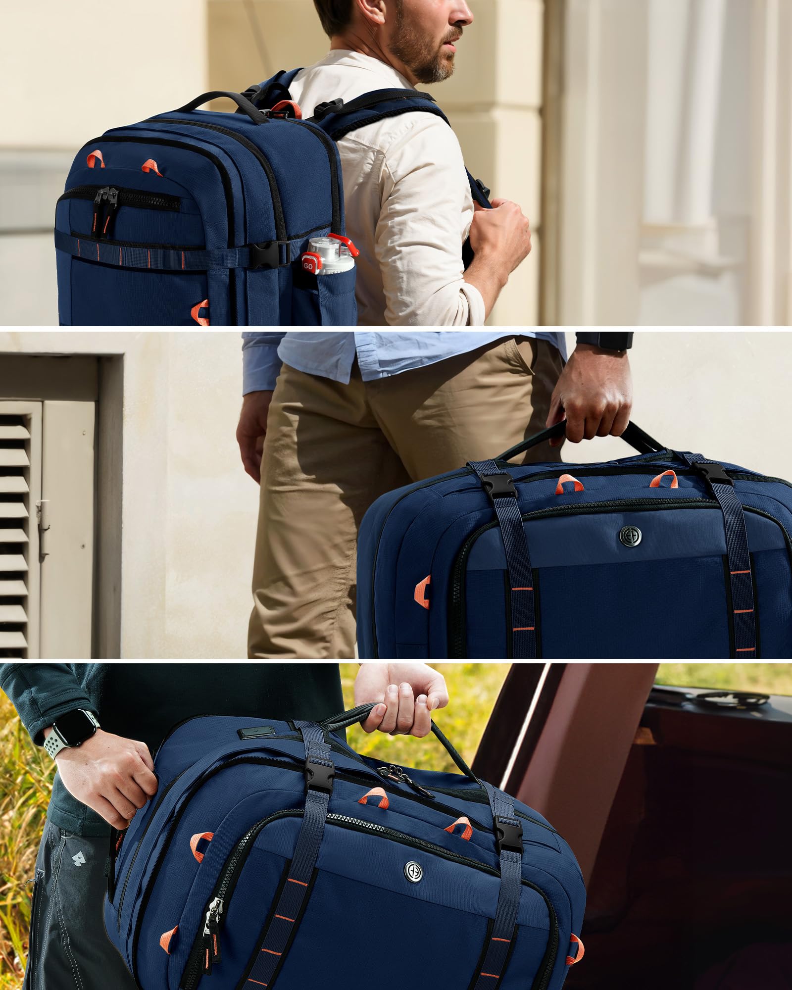 Tolaccea Zaino da Viaggio Aereo Bagaglio a Mano 45-50L, Zaino Portatile fino a 17.3", Compatibile con TSA, Viaggi d'Affari e Weekender, Grande da viaggio Cabina per Tutte le Compagnie Aeree (Blu navy)