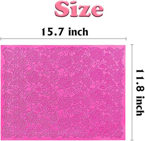 Miniatura 2 de Tapete de silicona para fondant, molde de encaje con impresión de rosas (16 x 12 pulgadas, rosa rosa)
