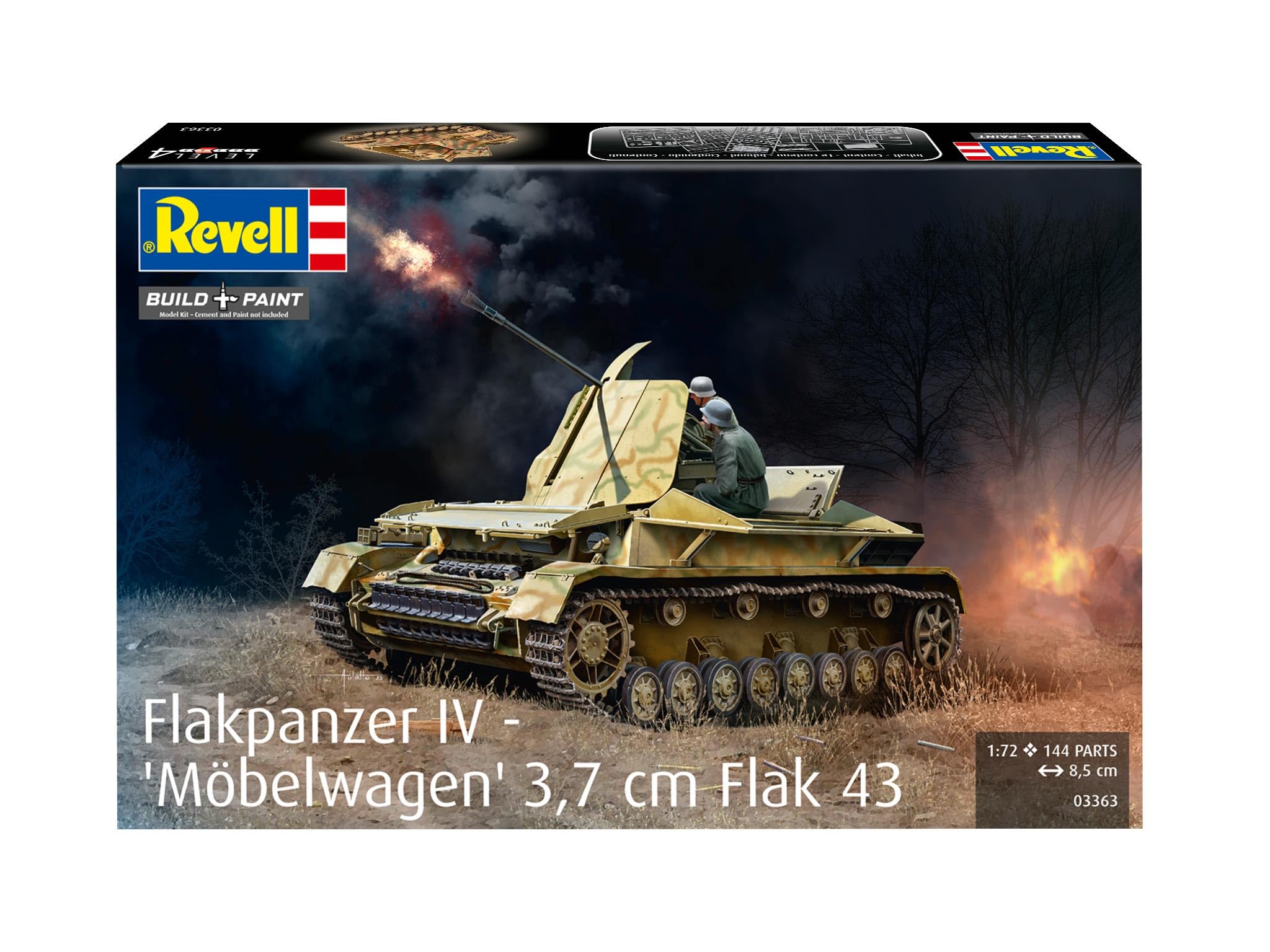 Revell Flakpanzer IV Möbelwagen 03363 - Kit modellino in plastica non costruita/non verniciata, 3,7 cm, in scala 1:72
