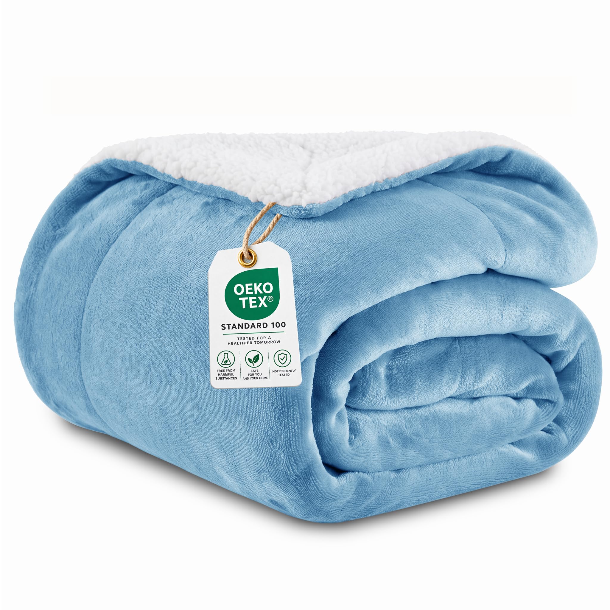 Oxford Homeware Sherpa Fleece Throw Blanket Light Blue Single 130 x 150 cm