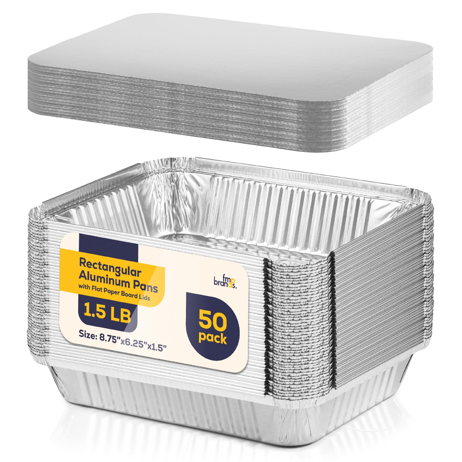 Fit Meal Prep 50 Pack 1.5 lb Aluminum Foil Pans with Lids