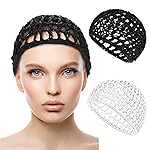WLLHYF Net Shower Cap 2 PCS Drying Curly Hair Care Spa Hat Wrap Cover Stretchy Knit Nets Hairnet Mesh Crochet Sleep Back Bathing Sleeping Bonnet(black/white)