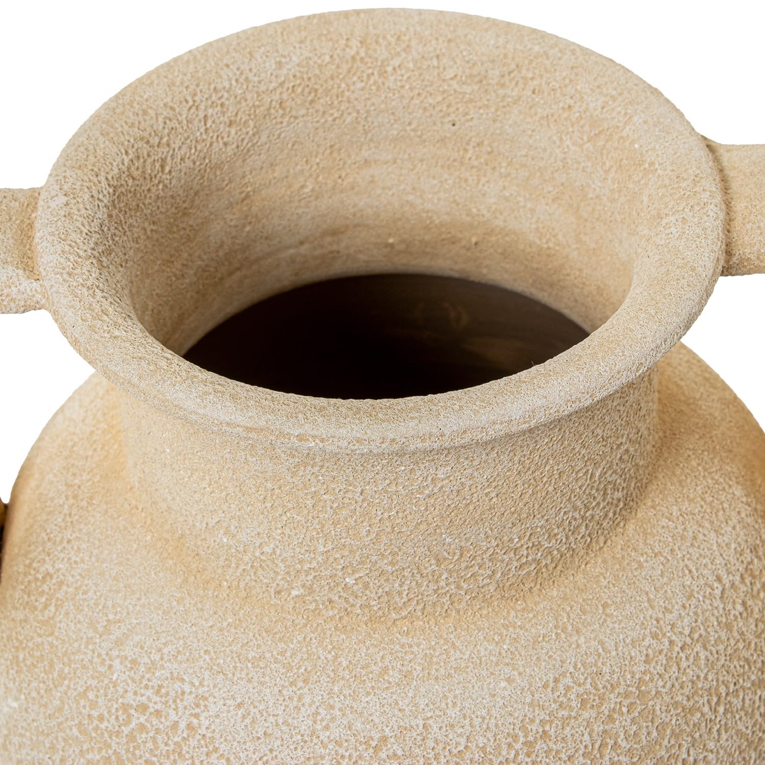 DRW Jarron de Suelo con Asas de Ceramica Beige Arena 28x28x40cm