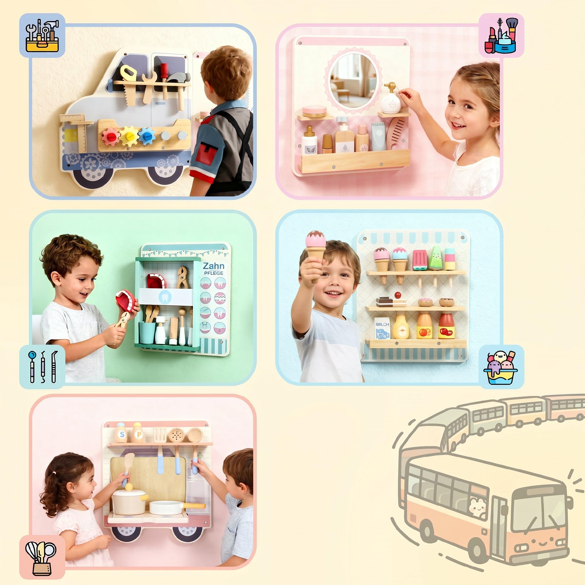 AIYAPLAY Montessori Aktivitätswand Busy Board im Truck-Design ab 3 Jahre | Sensorisches Spielzeug, Activity Board, Beschäftigungsbrett, Lernaktivitätszentrum, Wandspielzeug, Geschenk für Jungen