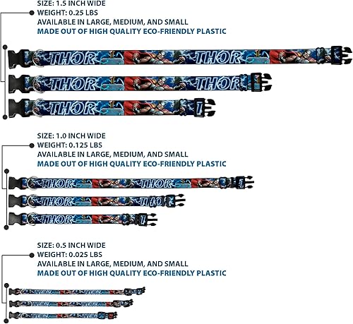 Miniatura 3 de Collar de perro Clip de plástico Avengers Thor Hammer Action Pose Galaxy Blues Blanco 15 a 26 pulgadas 1.0 pulgadas de ancho