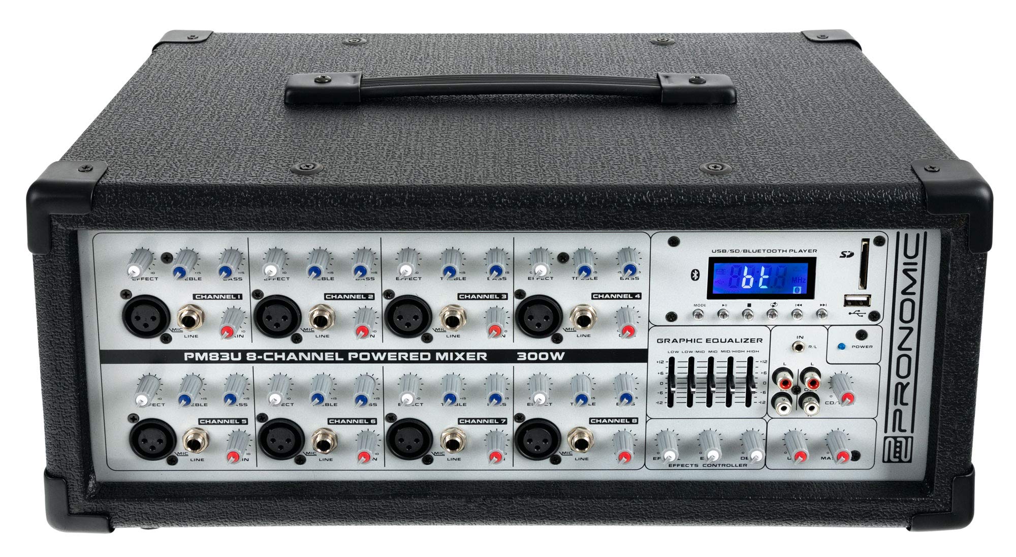 Pronomic PM83U Mixer Amplificato 8 Canali con USB/SD/Bluetooth MP3-Player (Mixer Live con Amplificatore Integrato, Effetti Digitali, 300W)