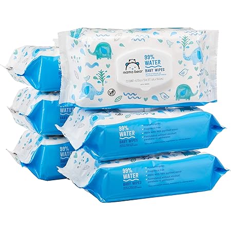Amazon Brand - Mama Bear 99% Water Baby Wipes, Hypoallergenic, Fragrance Free, 432 Count (6 Packs of 72)