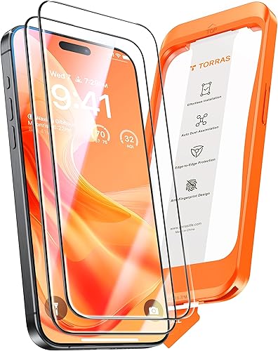 TORRAS Diamond Shield - Protector de pantalla para iPhone 15 Plus protección de grado militar Vidrio templado irrompible 9H inastillable para iPhone