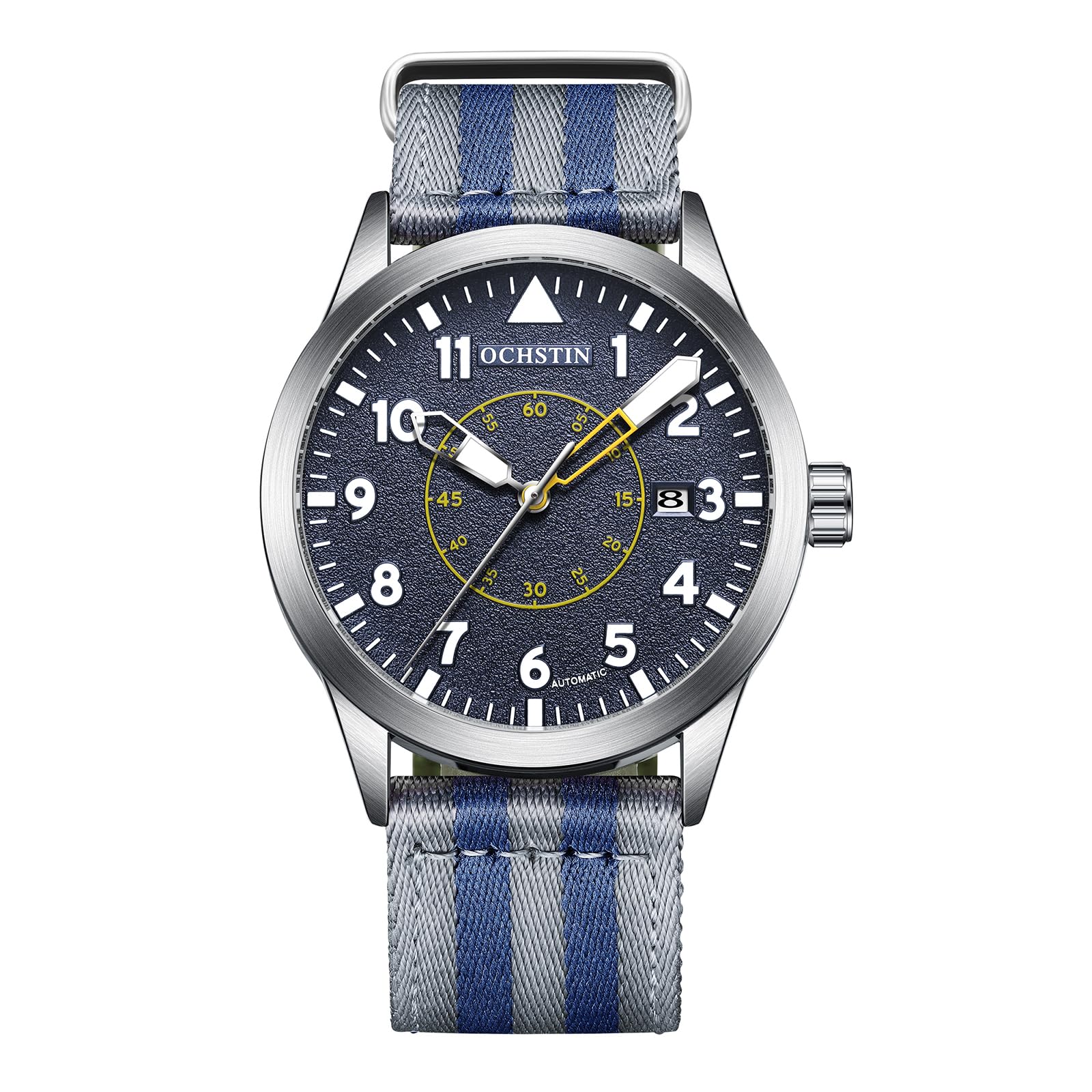 Reloj mecánico militar para hombre, cuerda automática, pantalla analógica con fecha automática, diseño de corazón abierto en correa de nailon de alta calidad