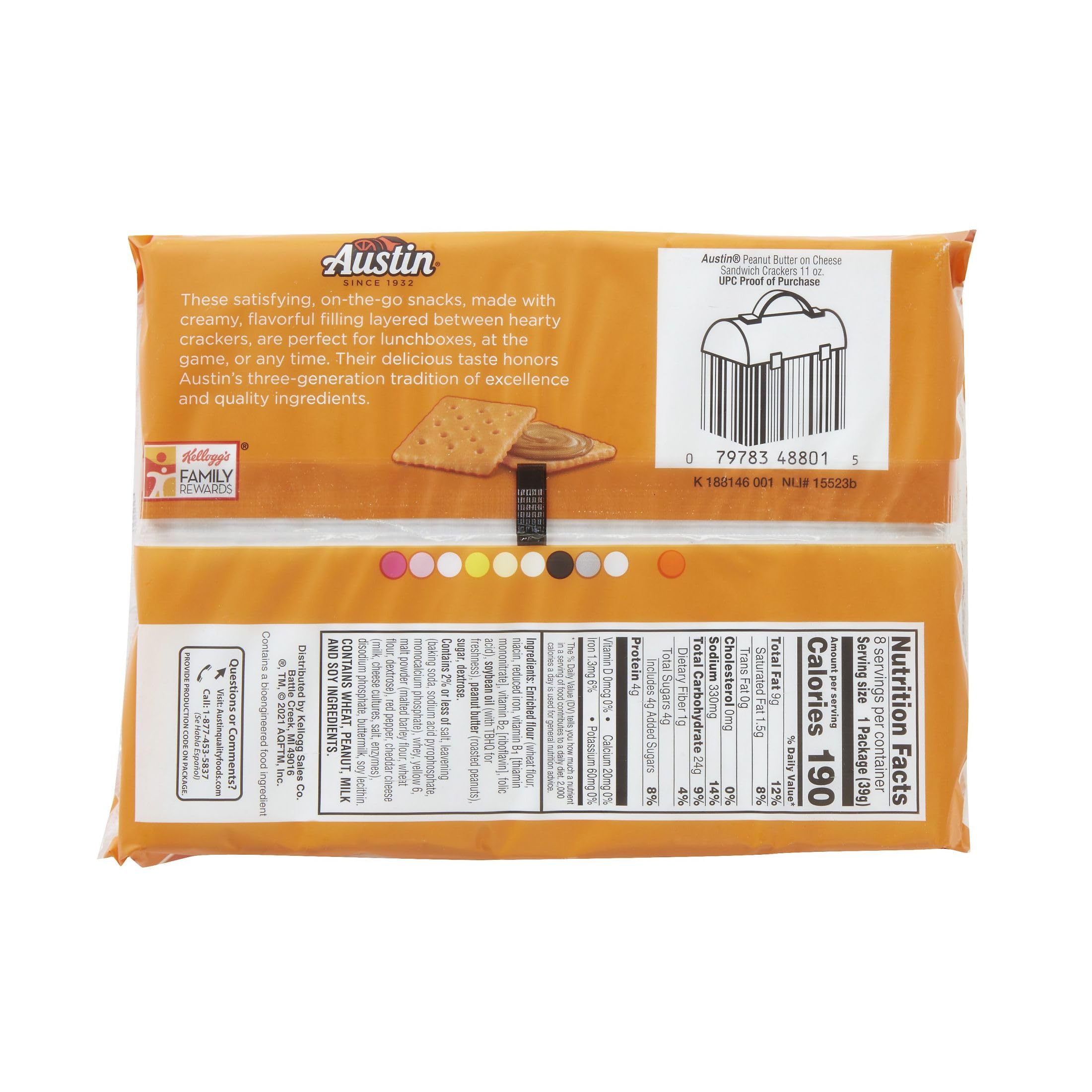 Austin Cheese Crackers with Peanut Butter (6 Sandwiches Per Pack), 8-Count Packages (Pack of 12)