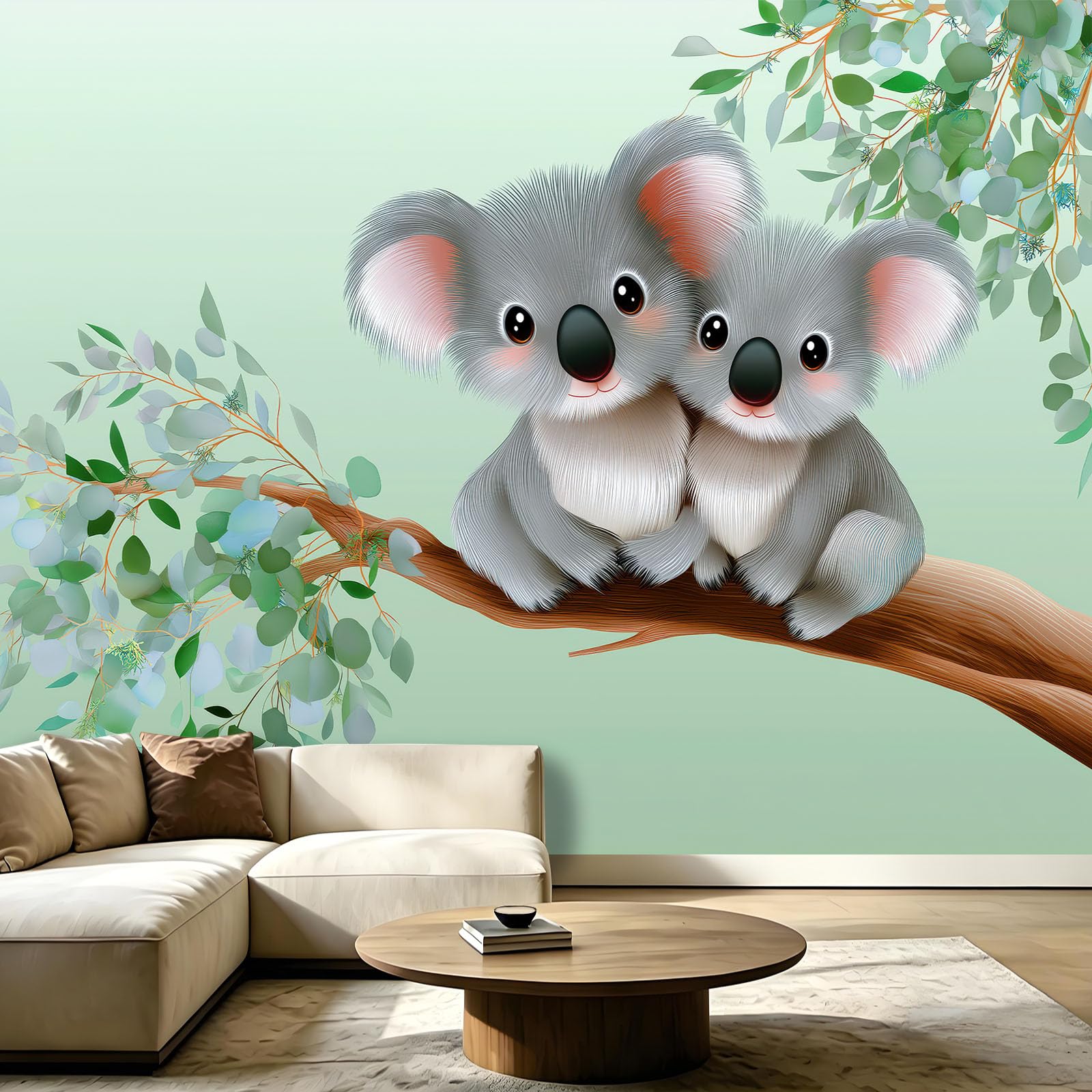 Mural de pared con diseño de rama de koala, póster decorativo para pared, diseño de mascotas lindas, arte de naturaleza, papel pintado fotográfico para sala de estar o dormitorio, 200 x 140 cm (ancho
