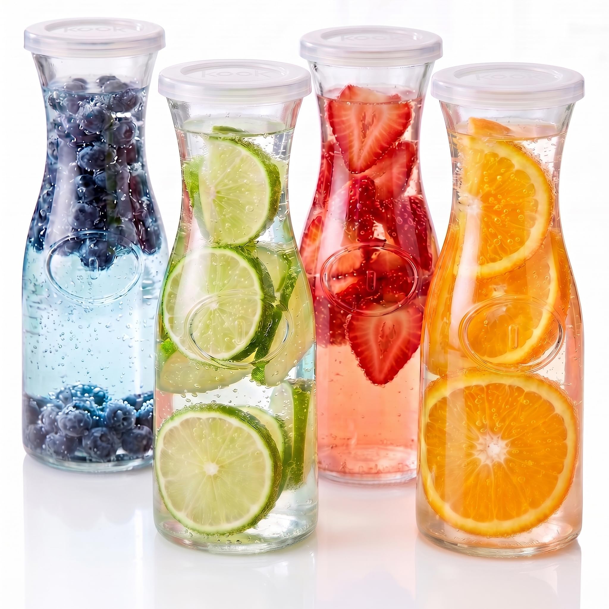 Kook Mini caraffe in vetro con coperchio, piccole brocche per frigorifero, brocche per acqua, vino, latte, succo, 680,4 g, set da 4