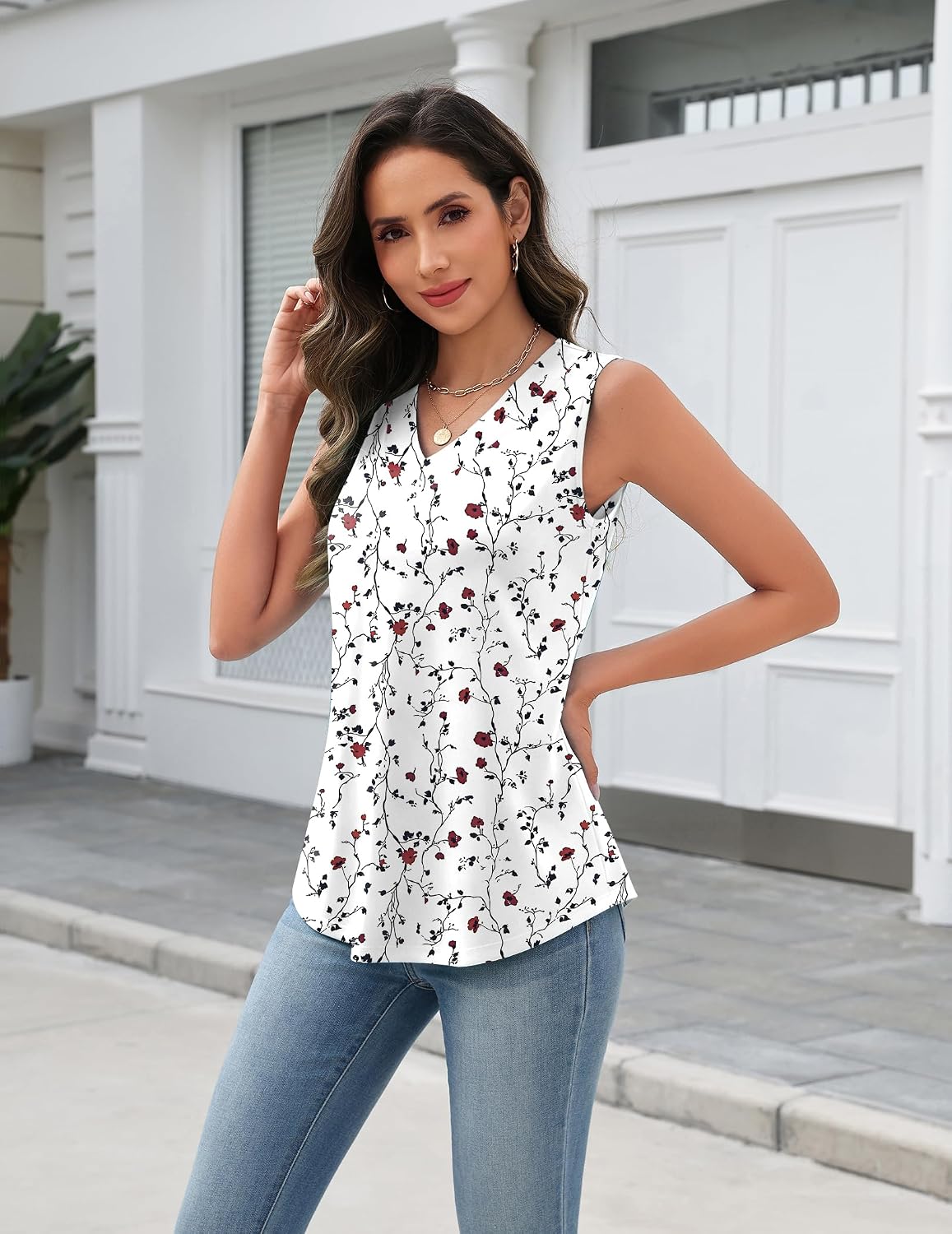Zeagoo Tank Top for Women V Neck Loose Fit Sleeveless Summer Tops Shirts image 2