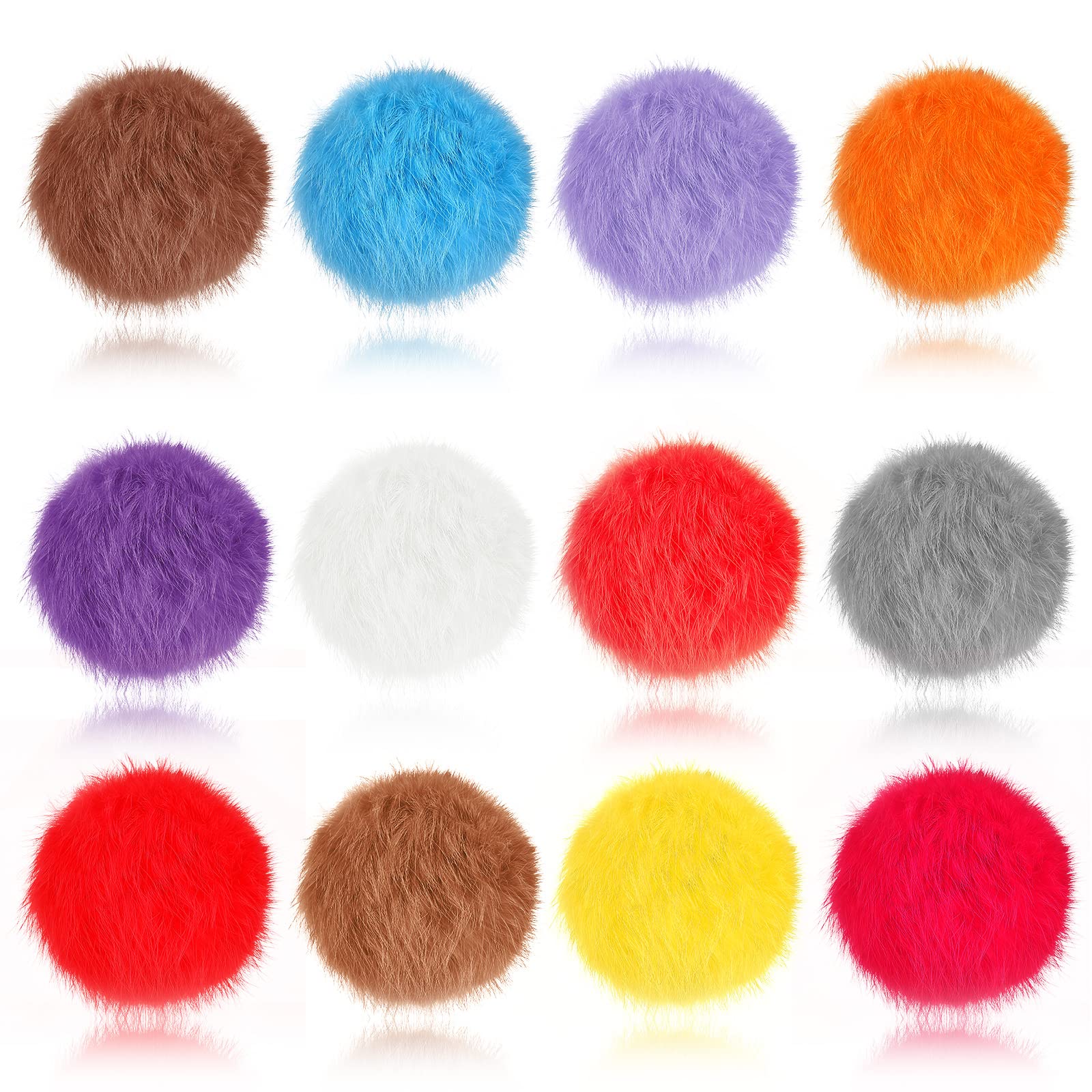 LEIFIDE 12 Pieces Real Rabbit Fur Pom Pom Kitty Cat Toy Fluffy Cat Balls Soft Fuzzy Balls for Kitty Pets Kitten Chase Quiet Play, 3 Inches in Diameter(Bright Color)