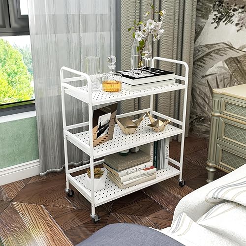 Miniatura 40 de 3-Tier Metal Utility Multipurpose Rolling Cart,Large Capacity Heavy Duty Cart with Lockable Wheels for Kitchen,Living Room,Office,Bathroom Storage