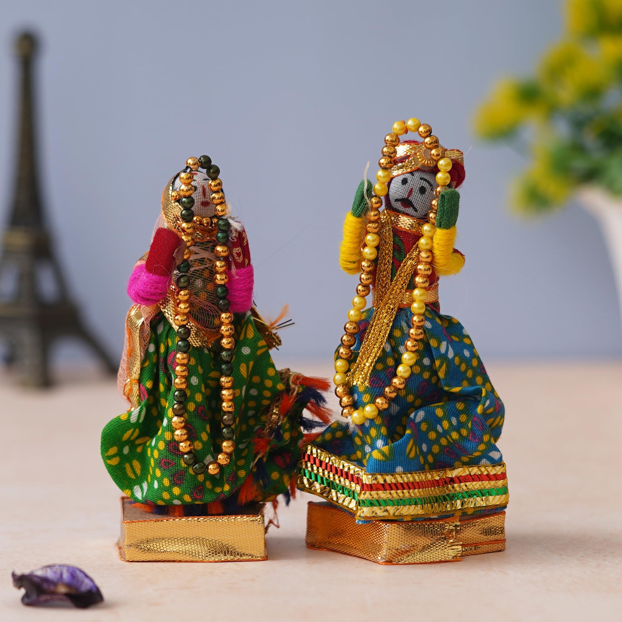 Webelkart Ręcznie robione wielokolorowe figurki dekoracyjne Rajasthani Dulha Dulhan do domu biura dekoracyjne figurki idol/prezent idol prezentacja (wielokolorowe) 12,7 cm