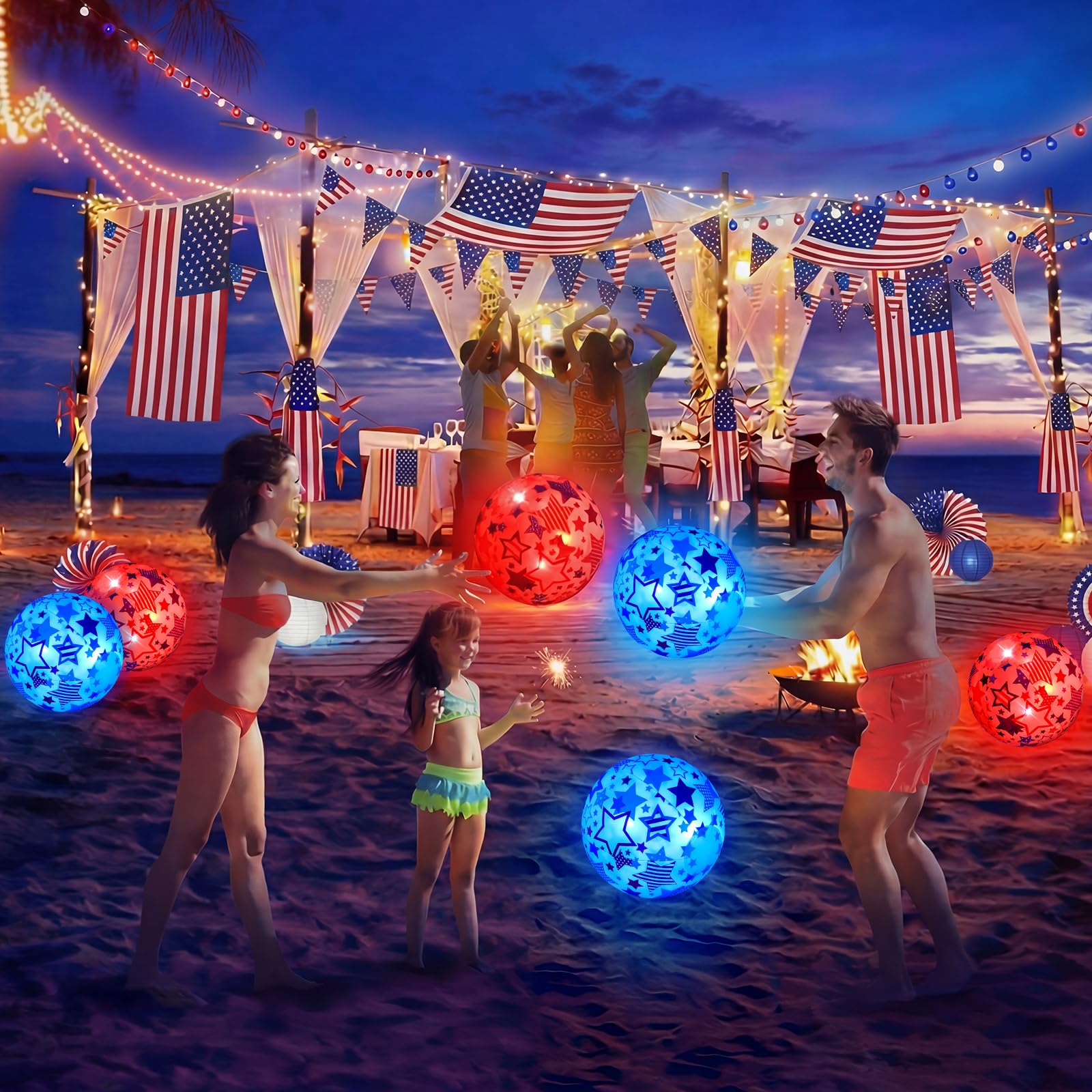 Foilswirl Lot de 6 balles de plage lumineuses pour le 4 juillet - 30,5 cm - Ballons de plage géants gonflables - Rouge, blanc et bleu - Pour adultes - 250e anniversaire de mariage - Pour l'été, la