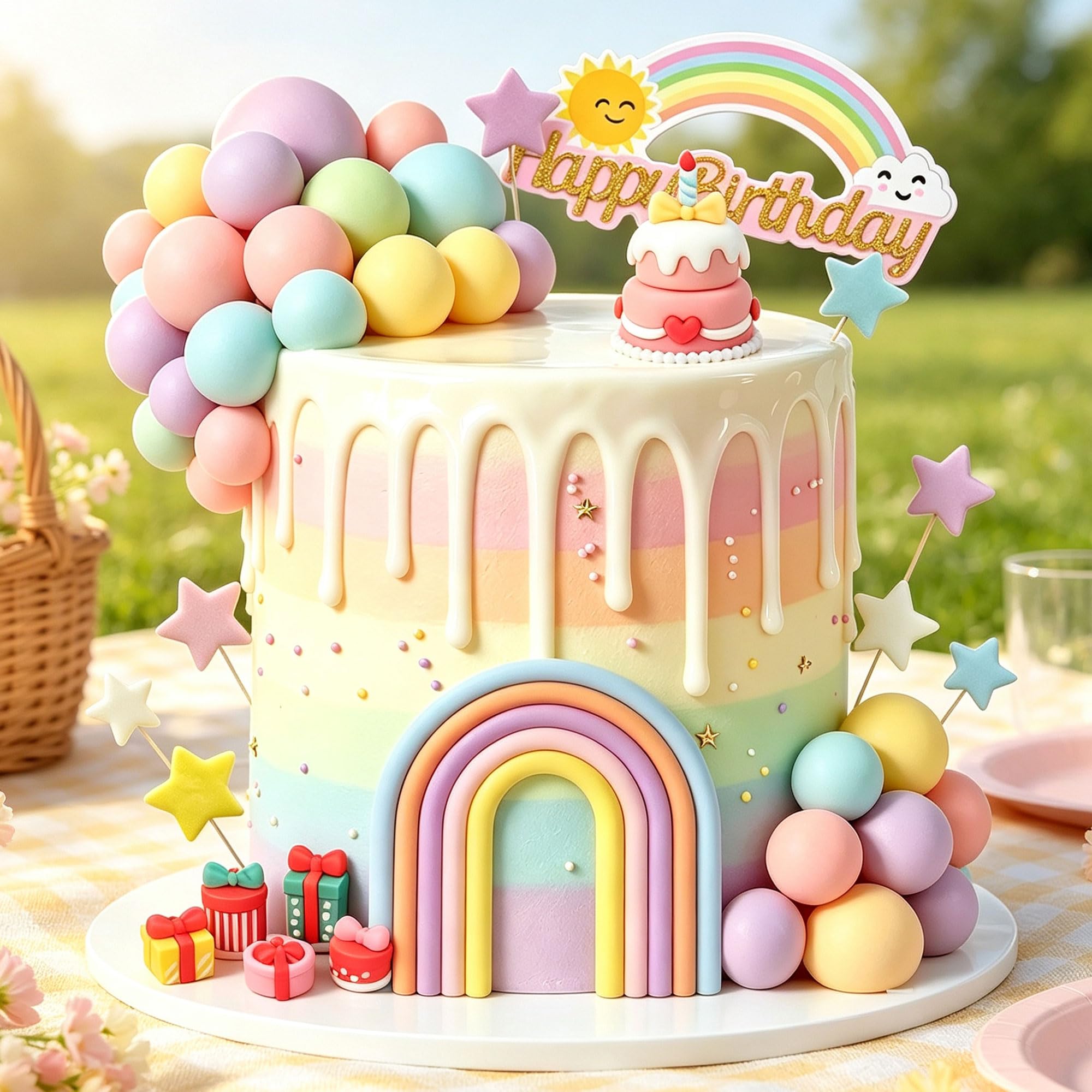 Rainbow Cake Decor Unicorn Cake Decorations Pastel Balls Cake Topper