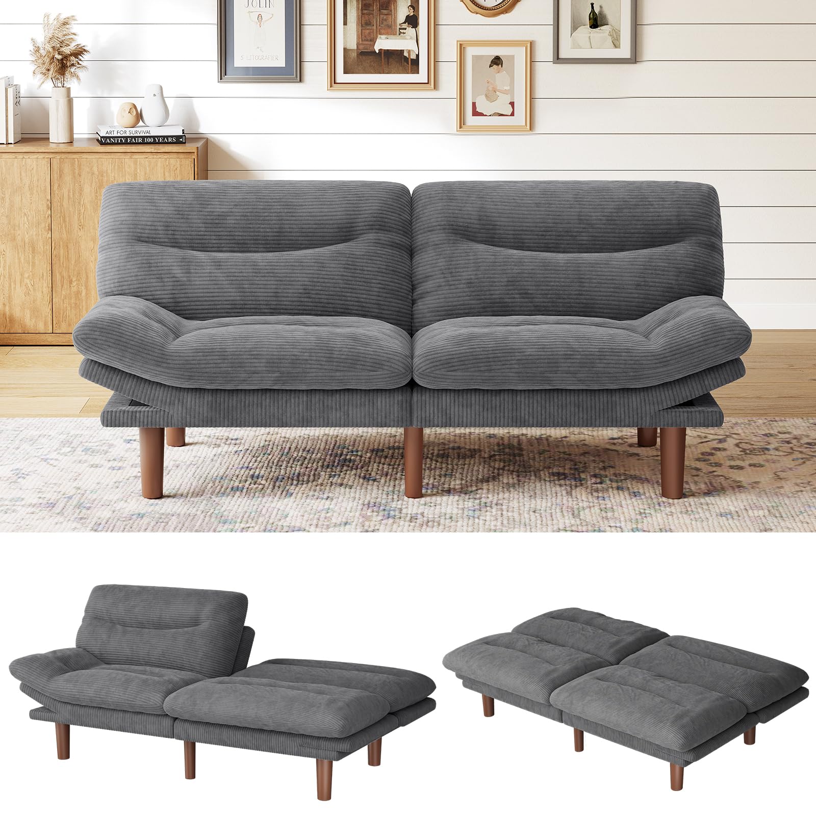 Photo 1 of *Opened* Marsail 75" Corduroy Futon Sofa Bed