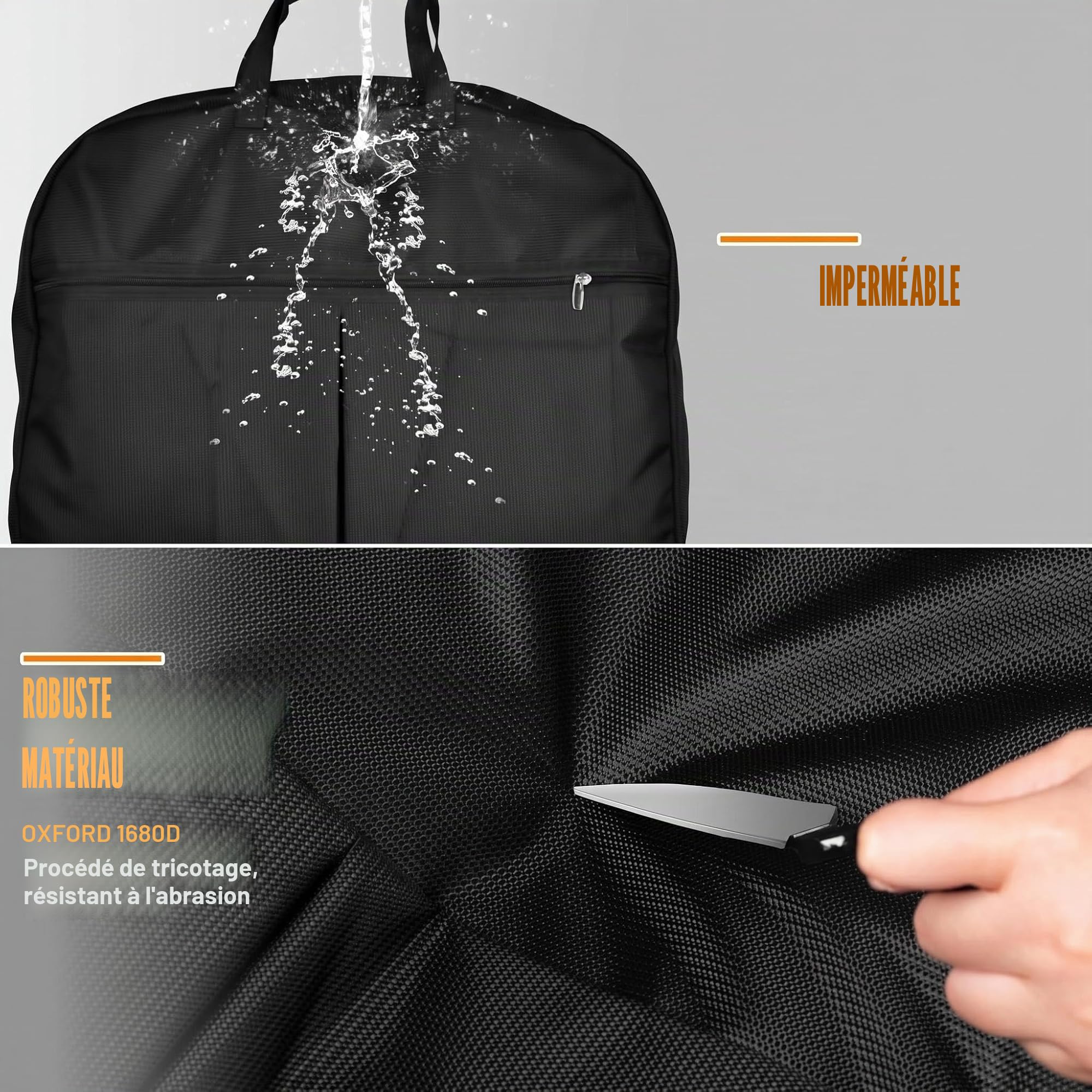 Sacs à vêtements lourds de 43 pouces pour voyage, sac de transport étanche pour homme et femme avec poignée et grande poche, bagage à main pour voyage d'affaires, vol, noir