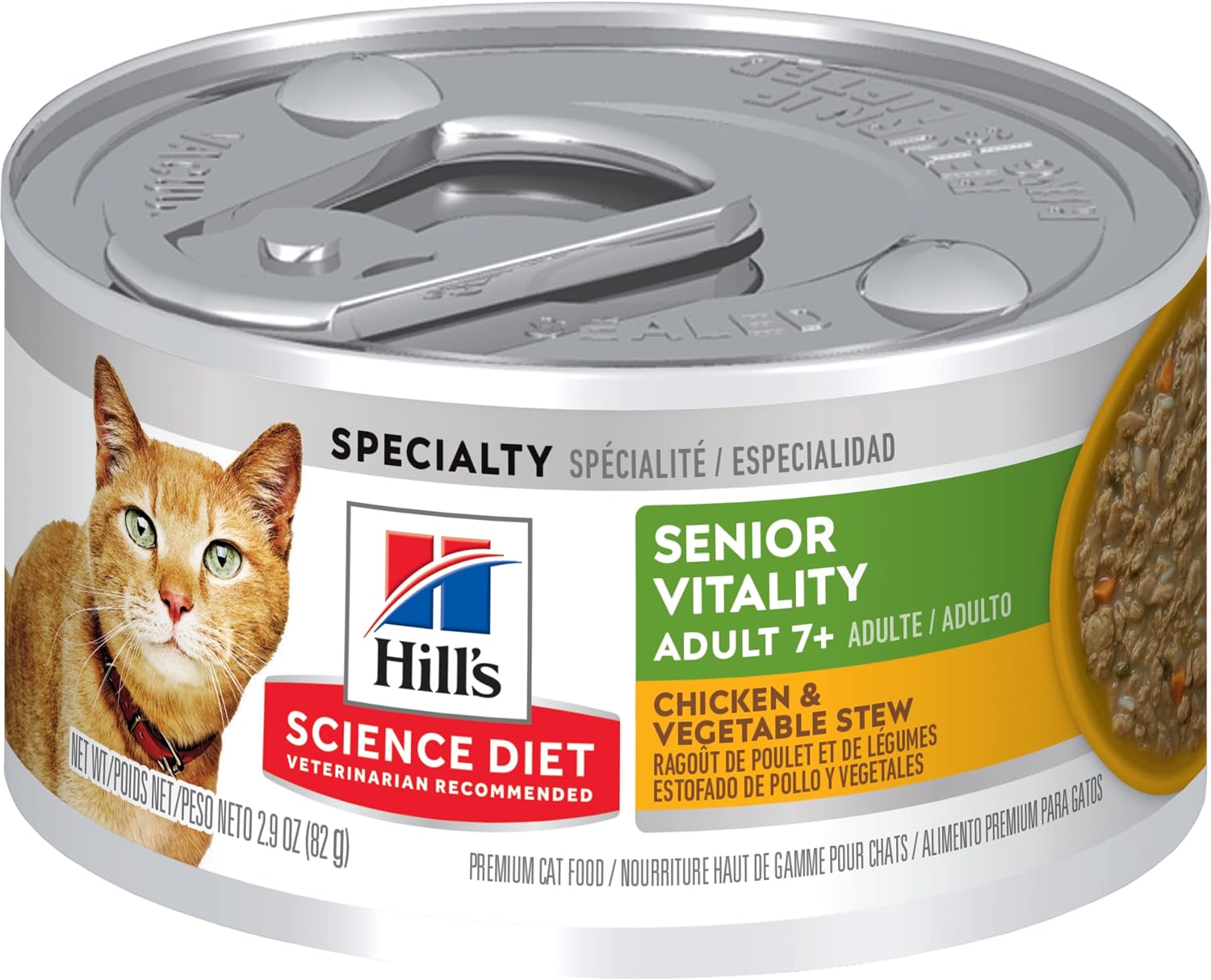 Hill's Science Diet Adult 7+ Senior Vitality Wet Cat Food, Chicken & Vegetable Entree, 2.9 oz. Cans, 24-Pack
