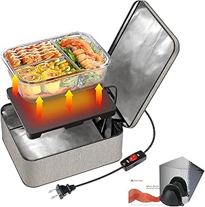 SabotHeat Mini Portable Oven - 120V 90W Fast Heating Portable Microwave with On/Off Switch for Reheating & Raw Food Cooking, Portable Food Warmer Lunch Box for Office, Travel, Home Kitchen(Grey)