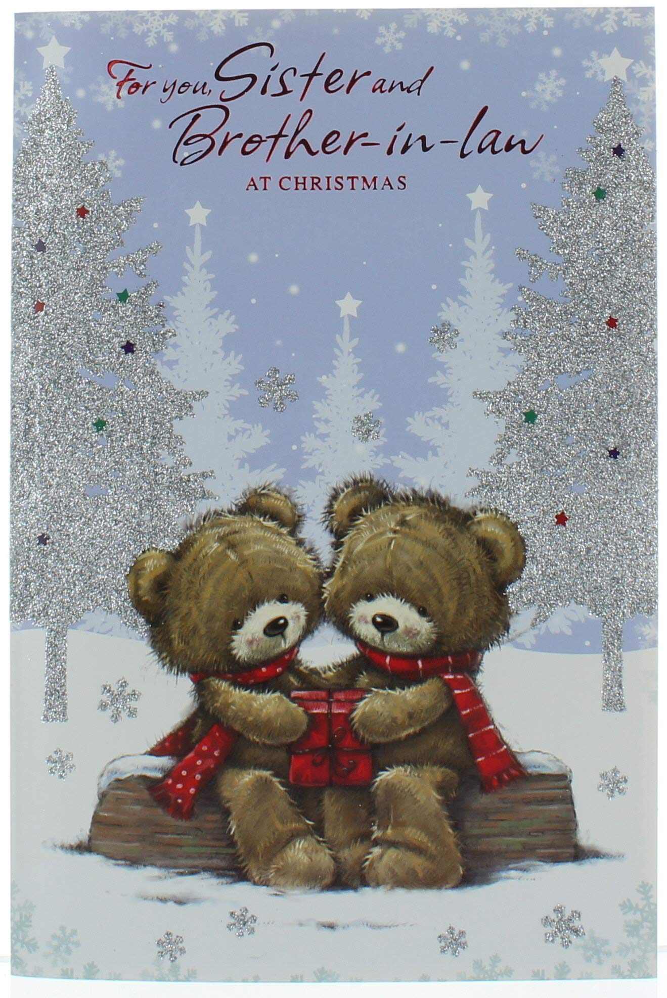 Sister & Brother-in-Law Christmas Card - Snowmen Couple Robins Verse & Foil 9x6'