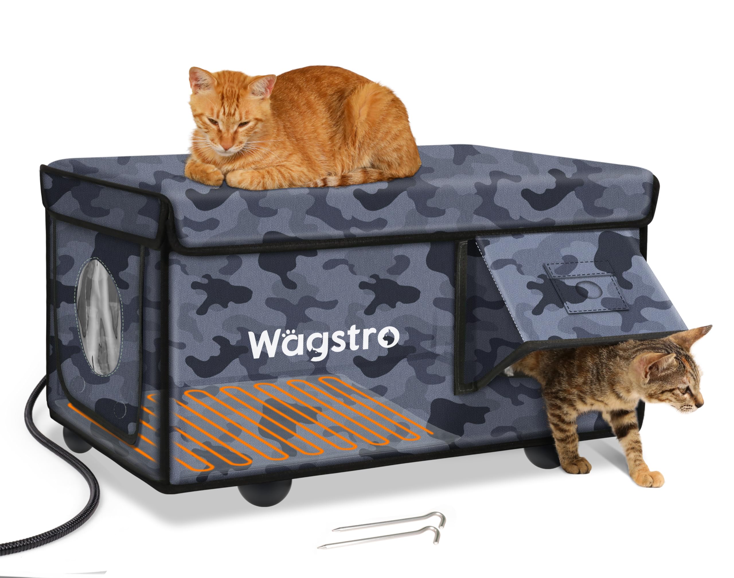 Photo 1 of Heated Cat House for Outside, Waterproof Awning & Escape Door Heated Cat Houses for Indoor/Outdoor Cats in Winter, Elevated & Insulated Outdoor Cat Shelter for Feral Cat(Black Camo, 25.2"x16.5"x13")