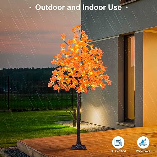 Miniatura 4 de Árbol de arce artificial iluminado de 6 pies, 120 luces LED, blanco cálido, decoración de árbol de otoño para interiores y exteriores, cosecha de