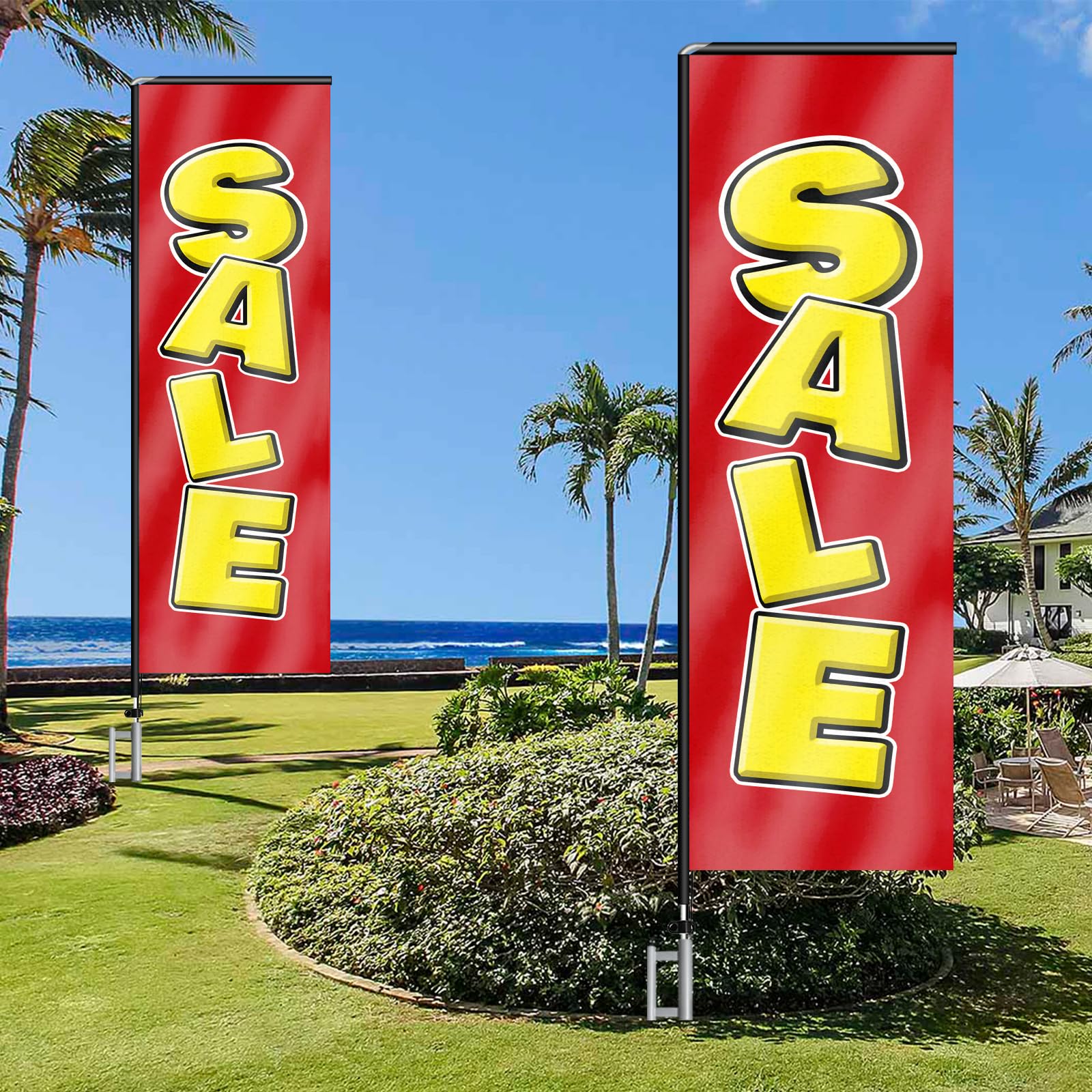 Red Sale 02 - Bandera rectangular de plumas con kit de mástil de bandera y estaca de tierra, bandera sin viento de 11 pies, letrero de bandera para publicidad en interiores y exteriores