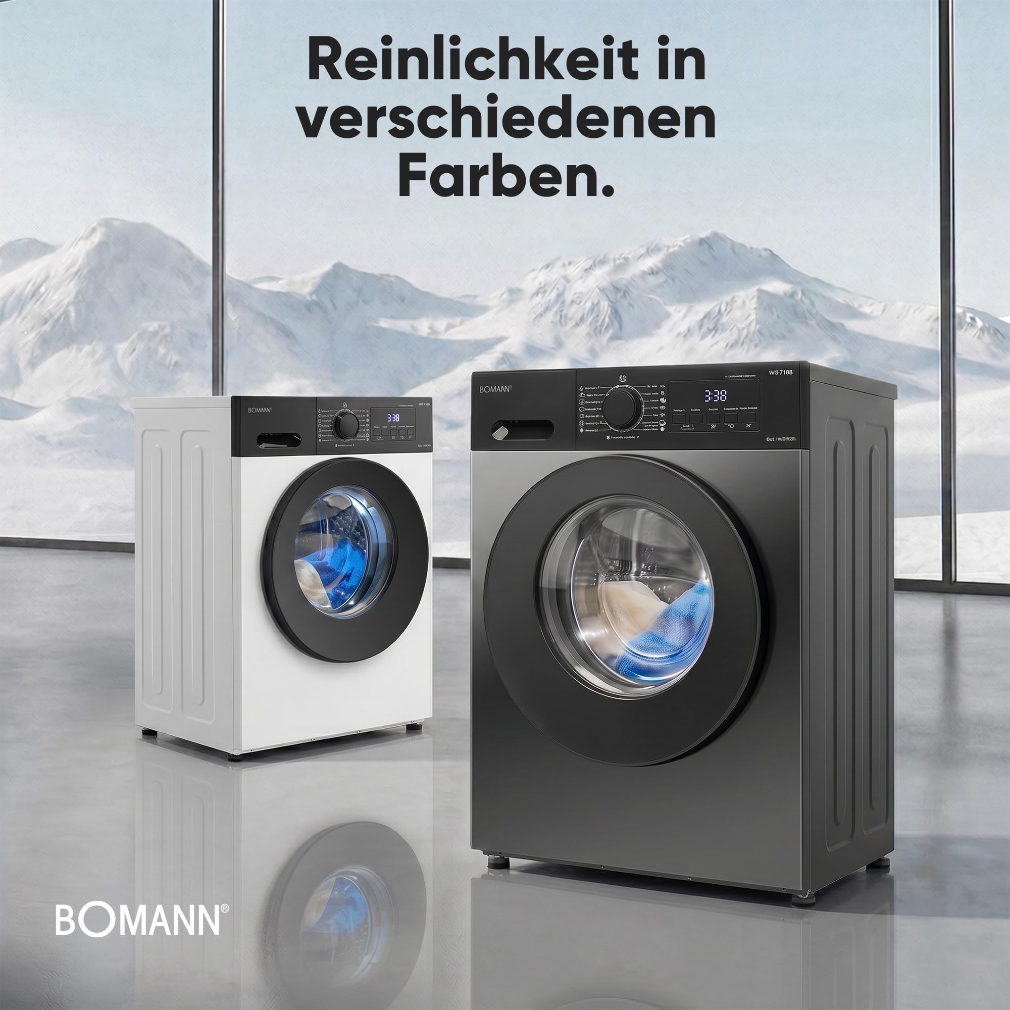 Bomann WA 7188 Waschmaschine 8kg 1400 U/min Invertermotor Dampffunktion LED-Display titan-schwarz