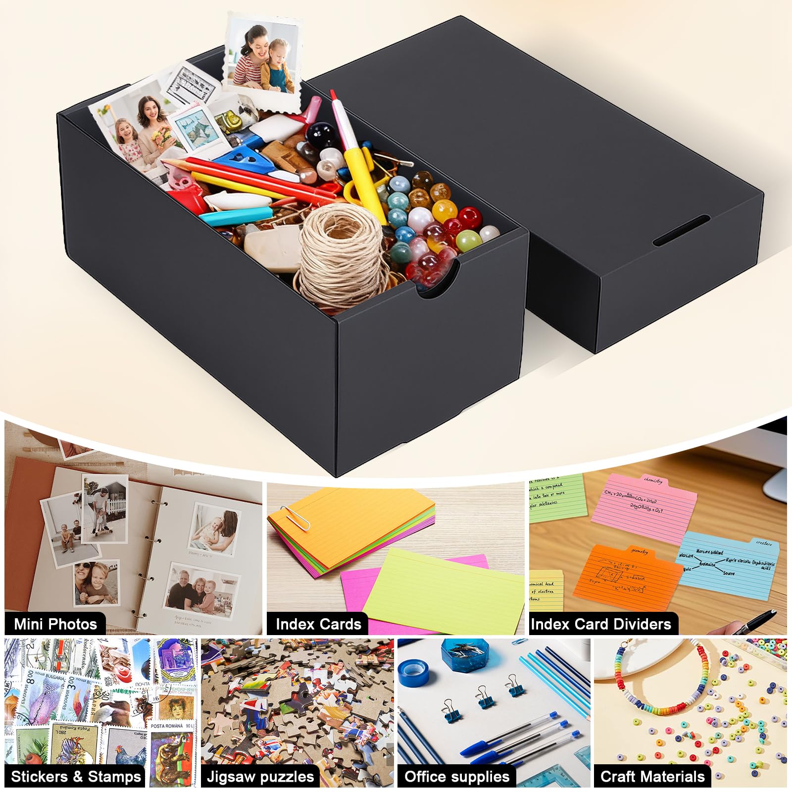 4 Pz Scatola per flashcards A7, per 74×105mm flash cards, Capacità 980 Schede, Indice Card Box Nera per Apprendimento Note, Ricette, Organizzazione e Revisione a Casa Scuola Ufficio