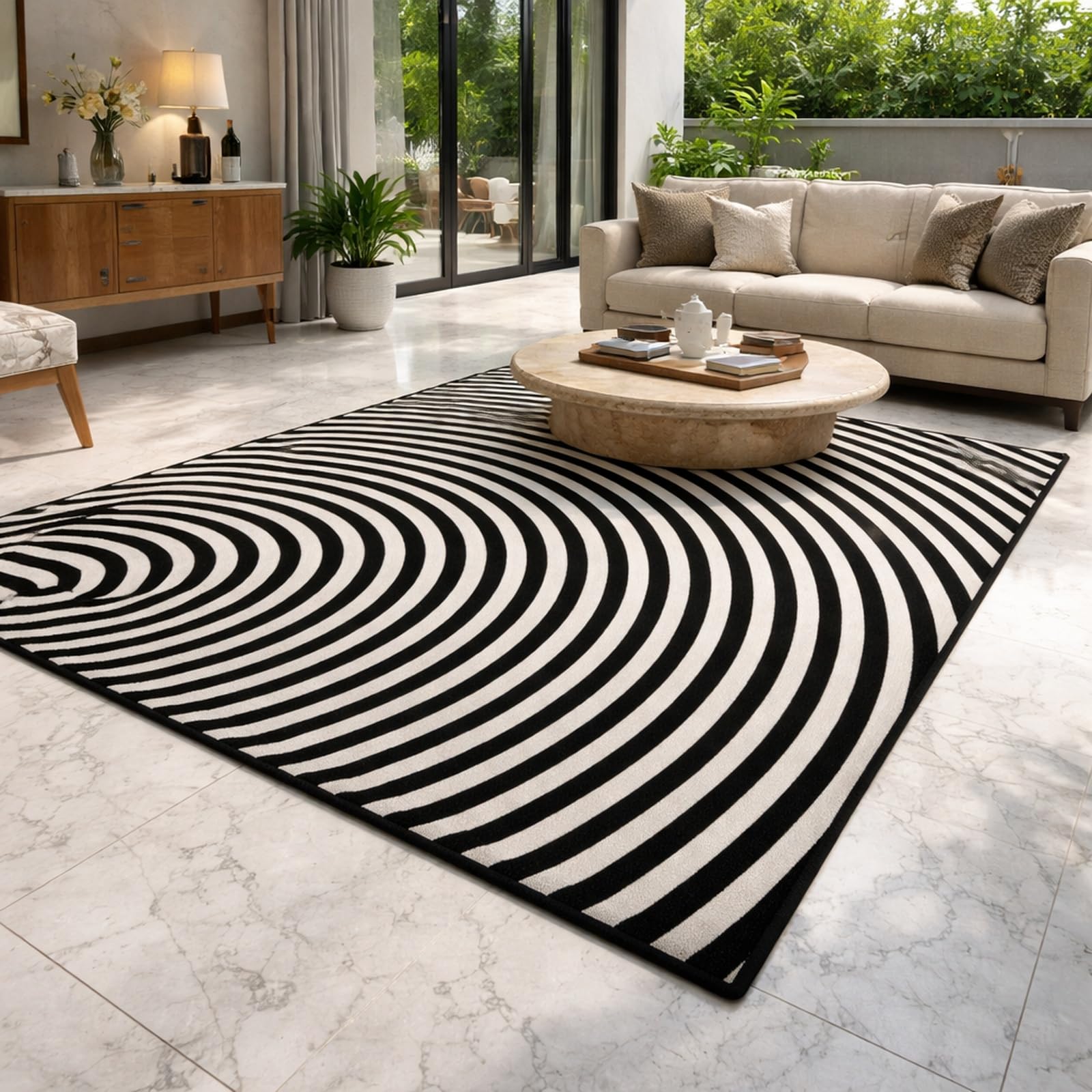 Tapis grand format salon 180x230cm tapis chambre adulte moderne géométrique noir antidérapant