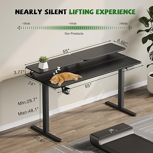 Miniatura 3 de Furmax Escritorio eléctrico de pie con monitor y estación de trabajo para laptop, escritorio de pie ajustable de 55 x 24 pulgadas, estación de