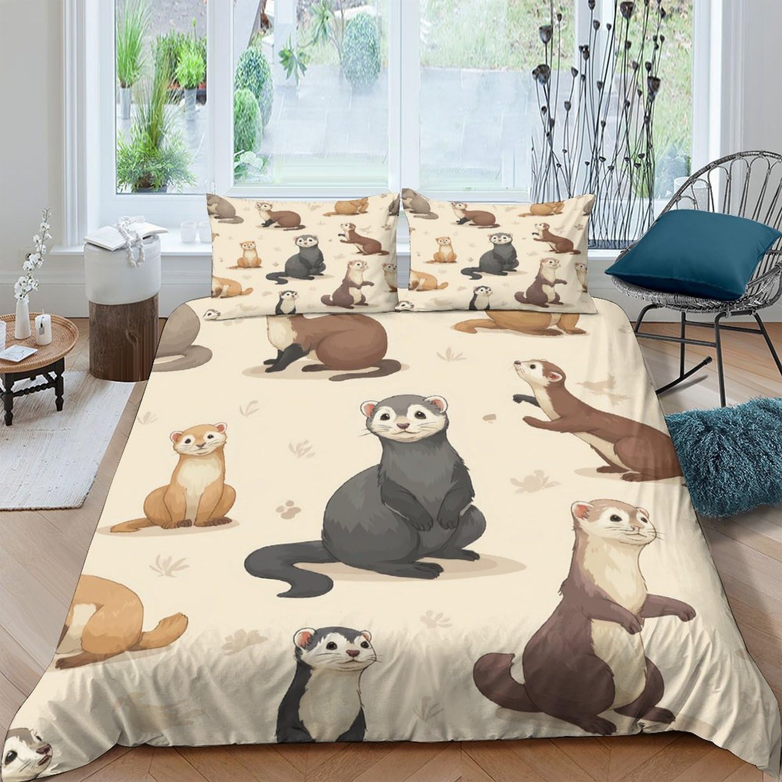Ctjqhvkz Style-1 3D Printed Cartoon Ferret Fitted Sheet Microfiber Soft Anti-Slip Mattress Cover For Bedroom Dorm Apartment Decor Single（135X200cm）