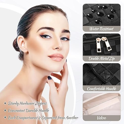 Miniatura 3 de SFXULIX Bolsa de cosméticos de viaje de gran capacidad, bolsa de maquillaje, bolsa de cosméticos impermeable de piel sintética, bolsa de maquillaje