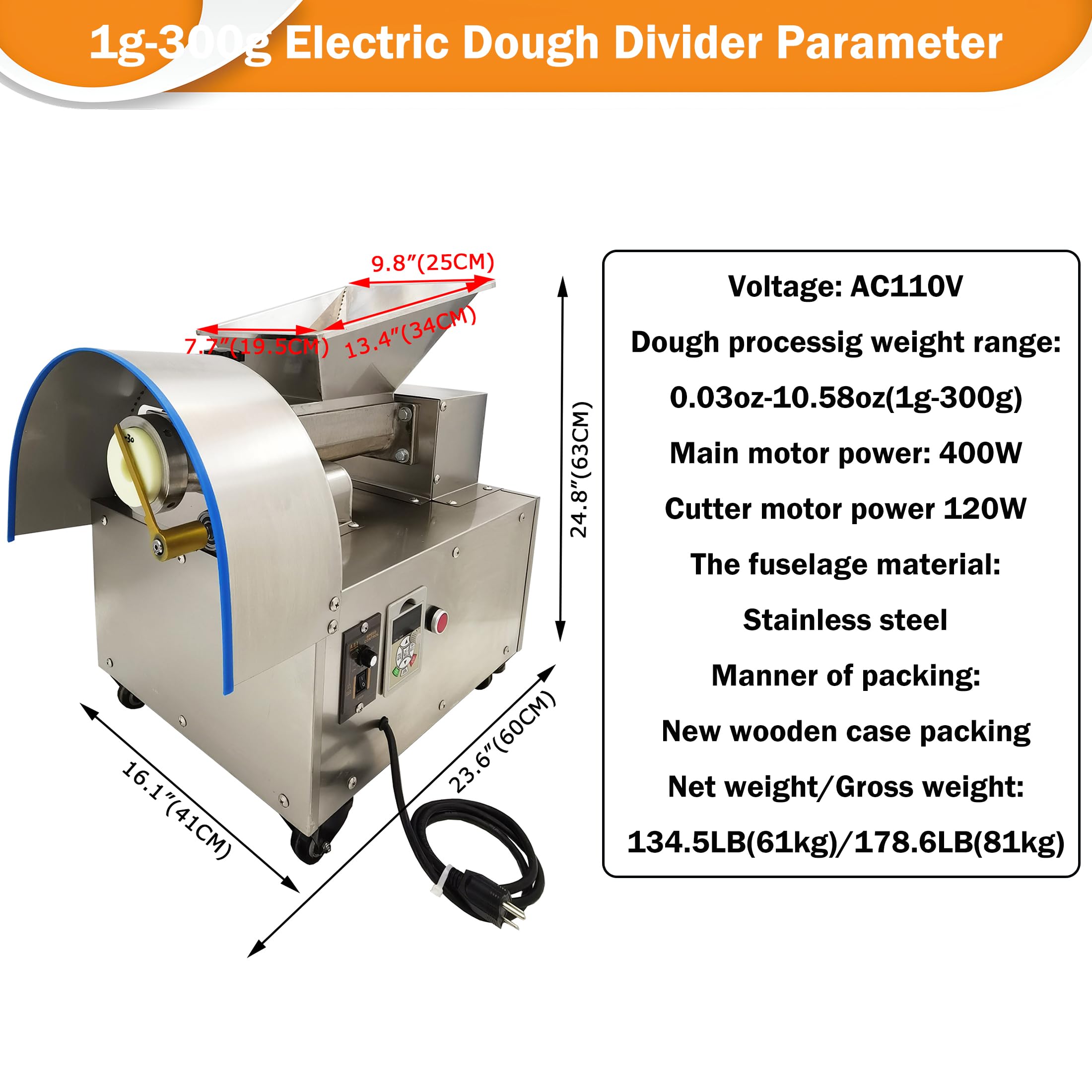 INTSUPERMAI Dough Divider Electric Dough Cutter Machine Rounder Making Machine for Pizza Bread Quantitative 1g-300g